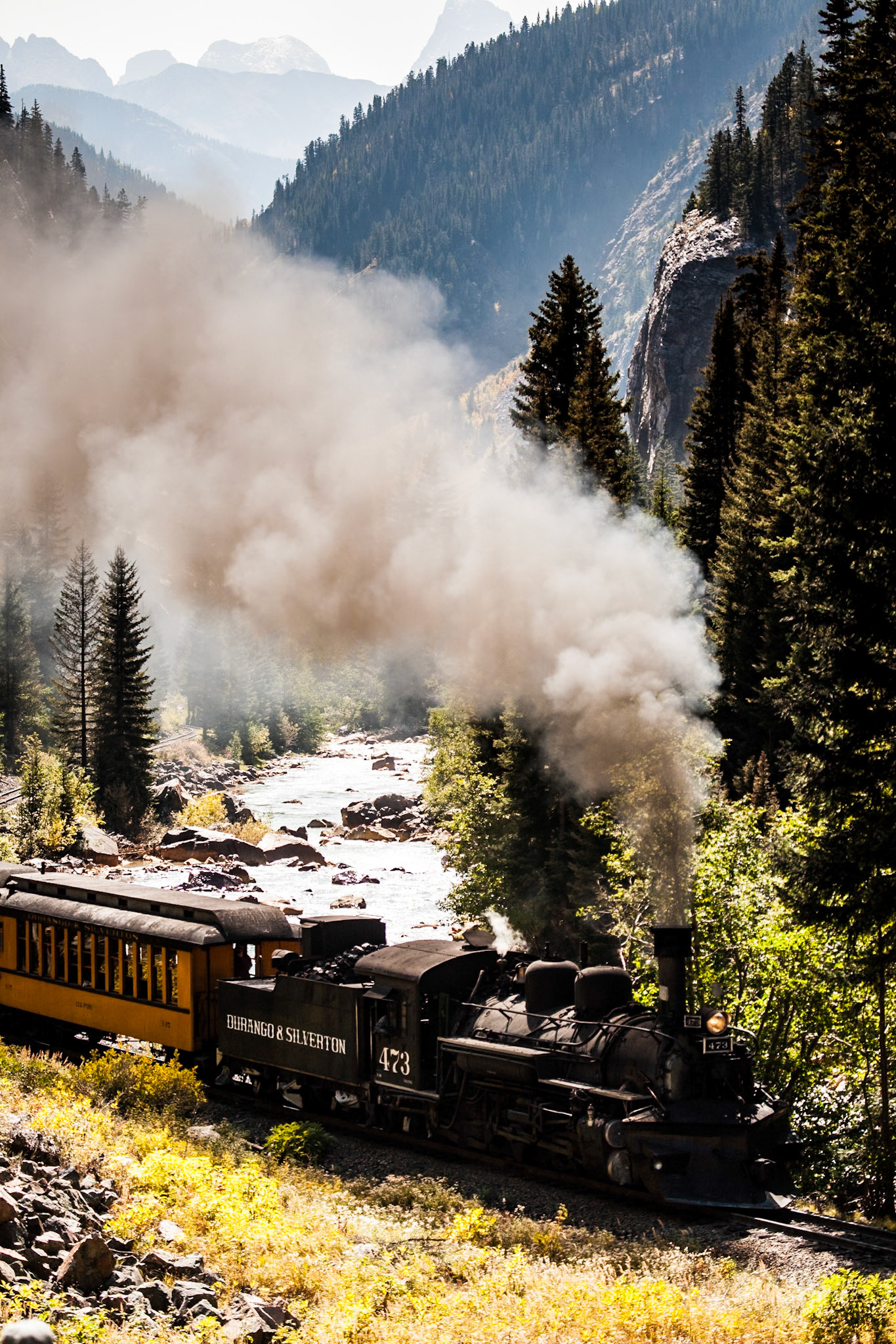 Steam train through Scenery near Durango, Colorado