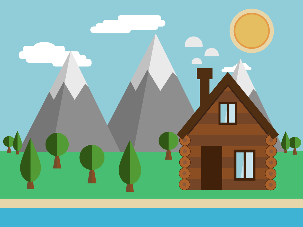 Landscape with Log Cabin Created in Adobe Illustrator from a Tutorial