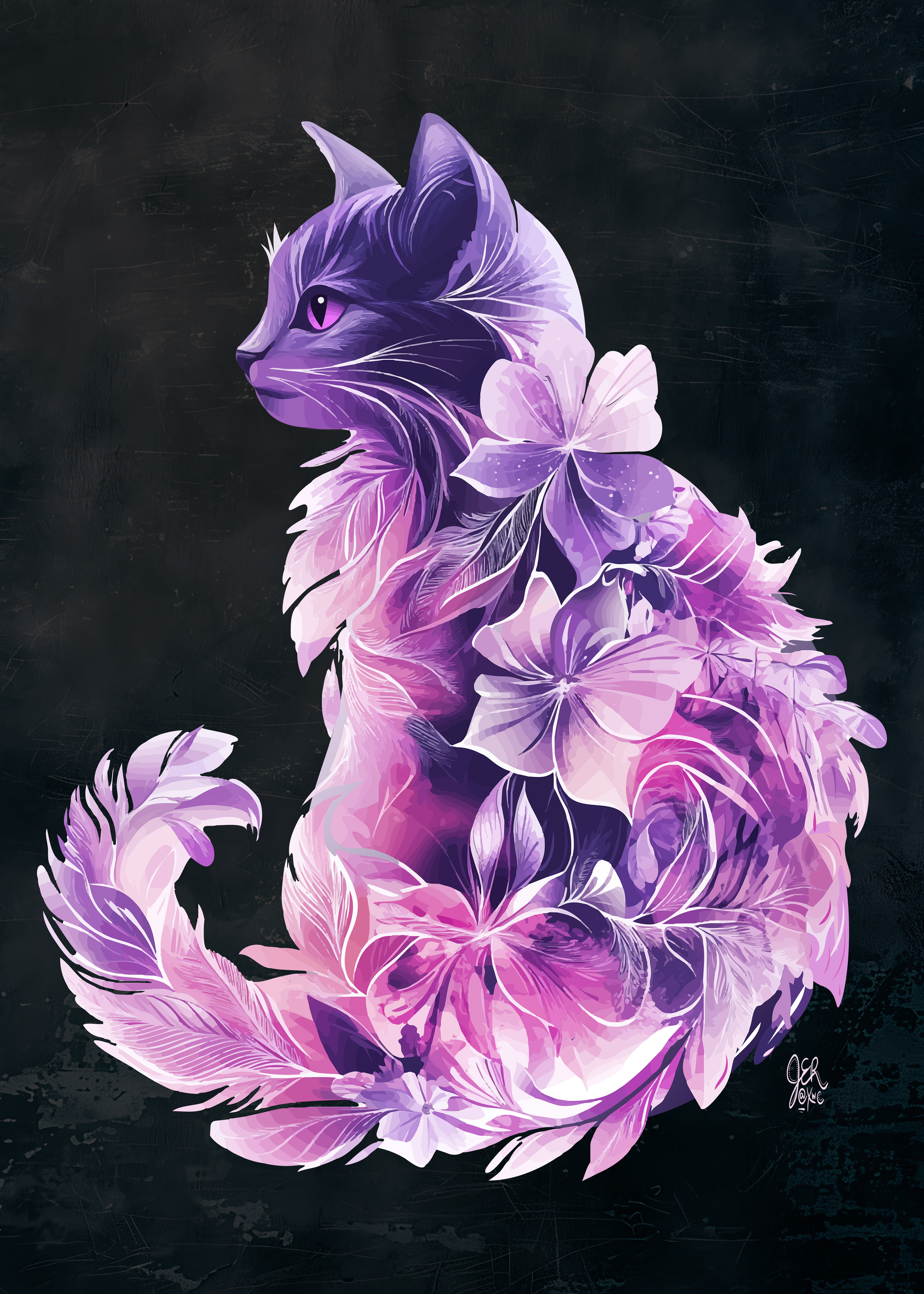 Purple Feather Flowered Cat