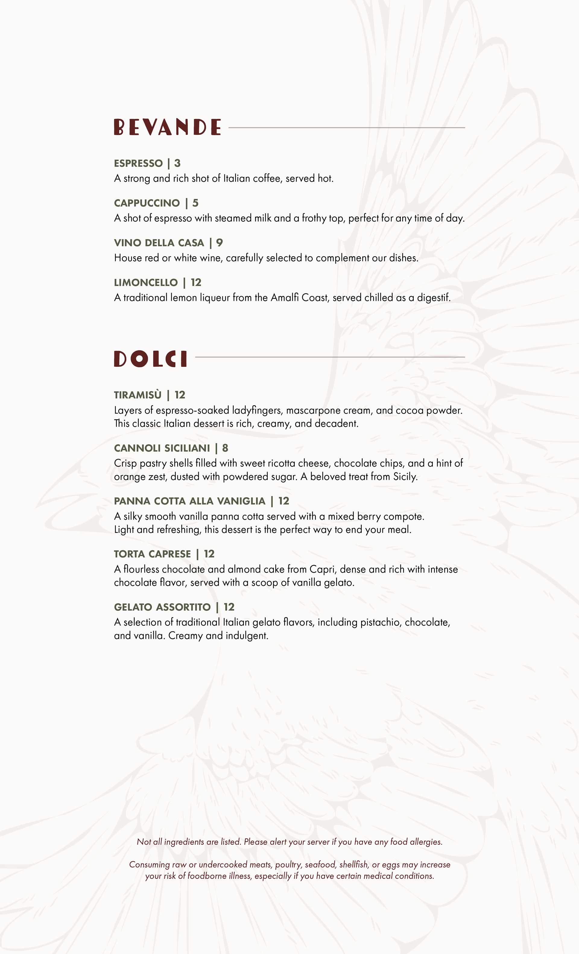 Menu - Back Page