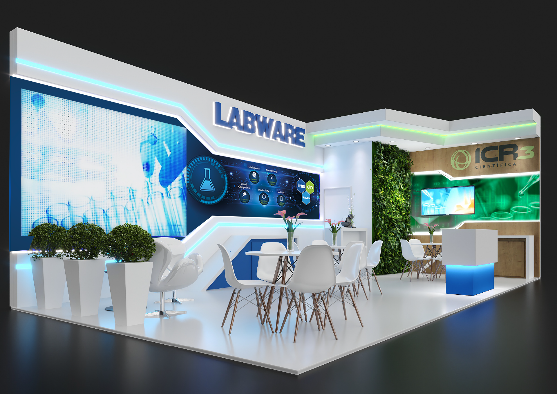 Maquete do Estande LabWare e ICR3 - Analitica 2023