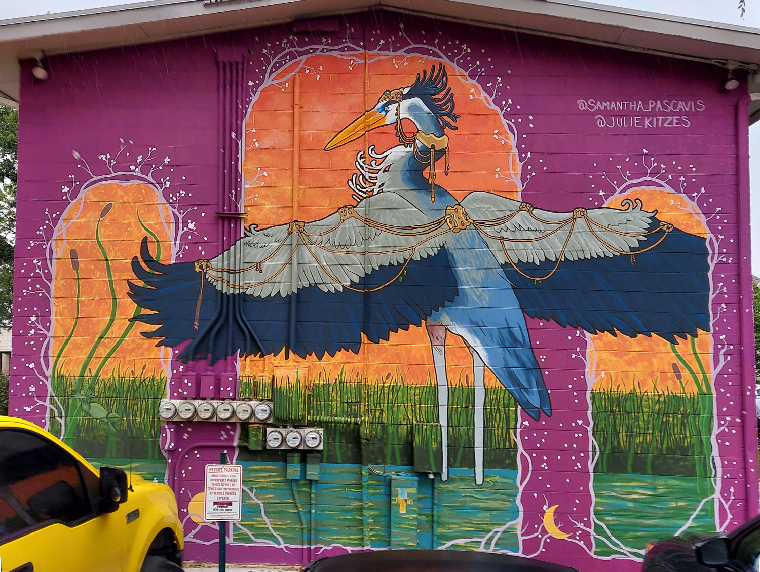 "Erin the Great Blue Heron" - Collaboration with Julie Kitzes - 2021 - 400+ sq. ft. - Fort Collins Mural Project - Located at 317 Remington St. in Ft. Collins, Colorado