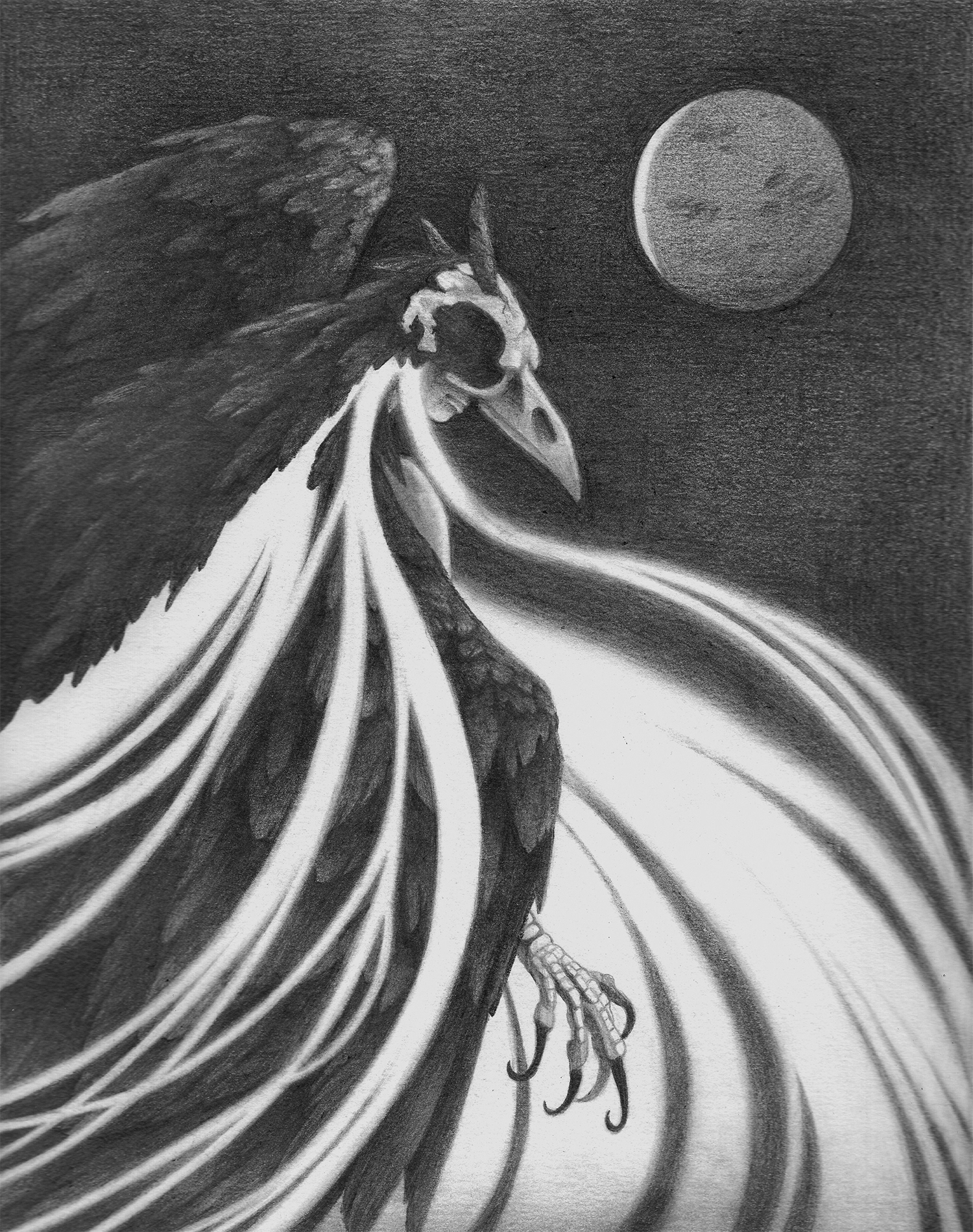 "Moon Spirit" - Samantha Pascavis - 2018 - 10 x 8, Pencil - Lethal embodiment of the Moon 