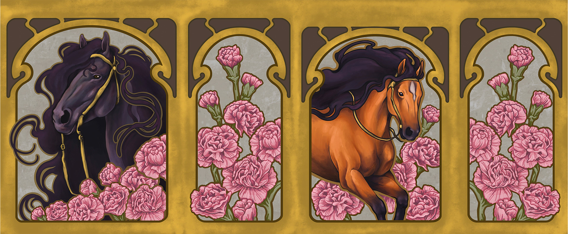 "Nouveau Stallions" Vinyl Traffic Box Design - 2025 - Broadway and Tufts intersection in Englewood, CO