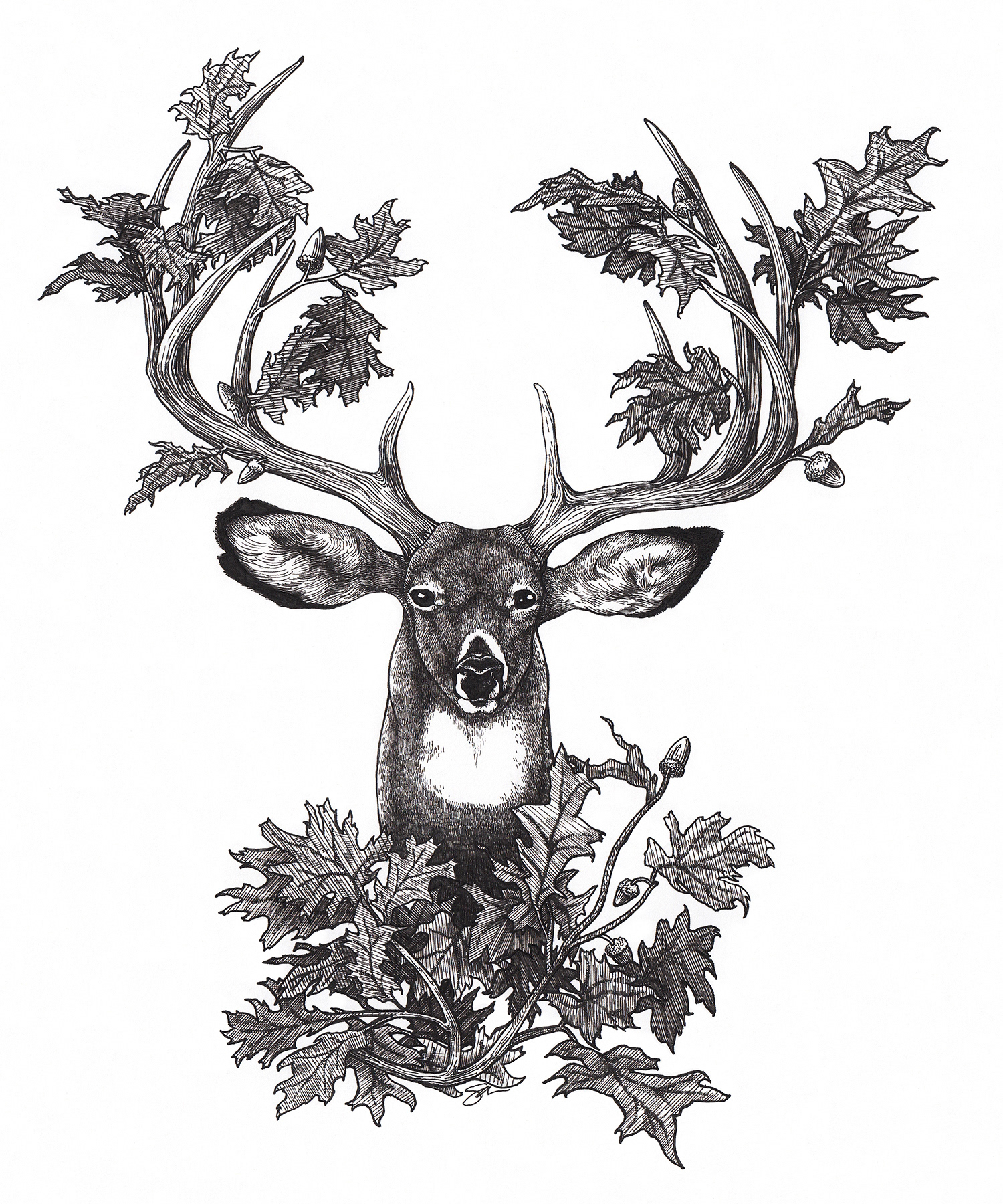 "Lord of Leaves" - Samantha Pascavis - 2021 - 12 x 10 - Pen on Bristol board - Ancient God of the Wild Woods