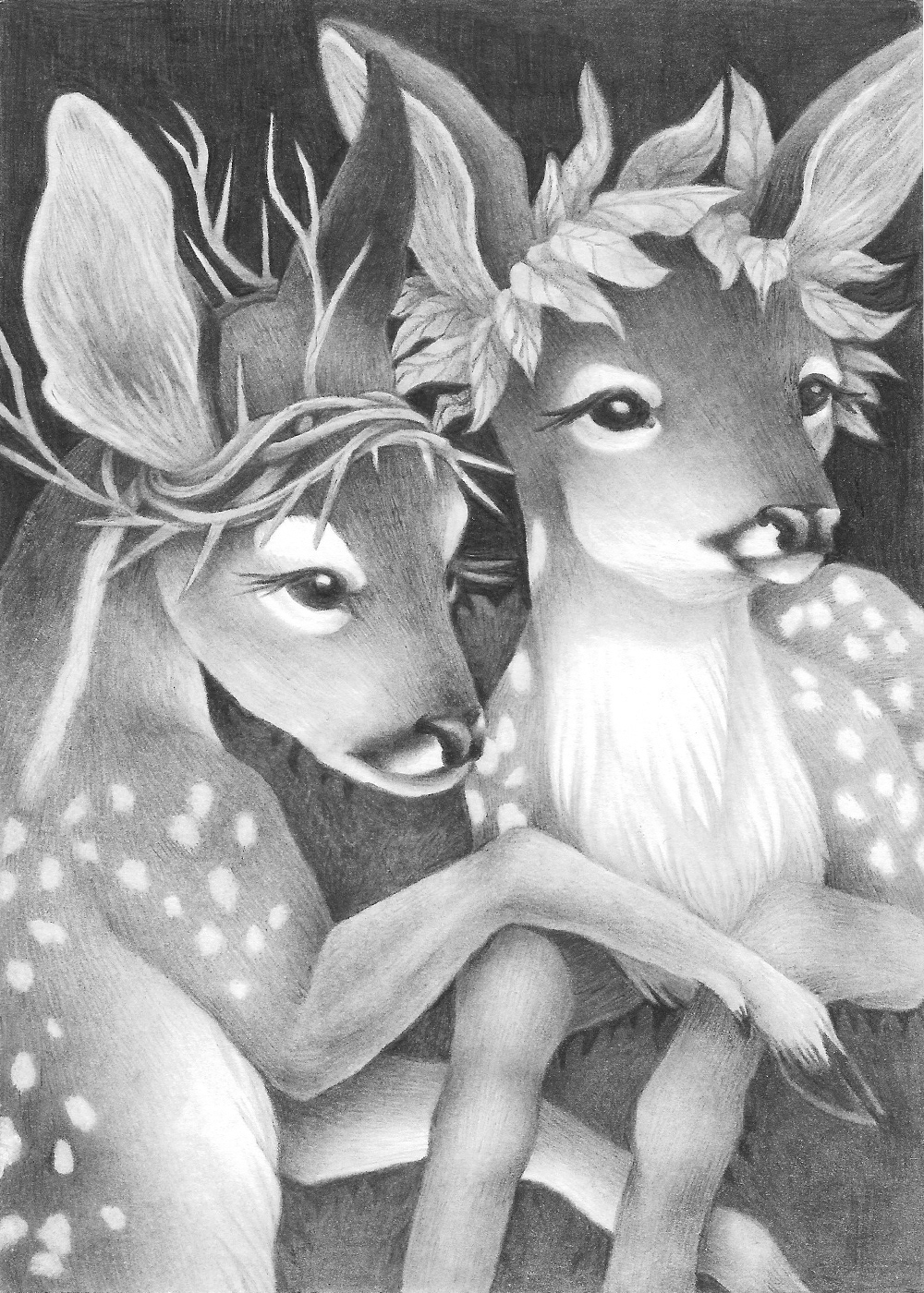 "The Sisters" - Samantha Pascavis - 2022 - 7 x 5, Pencil - Sisters of opposing but accepting natures