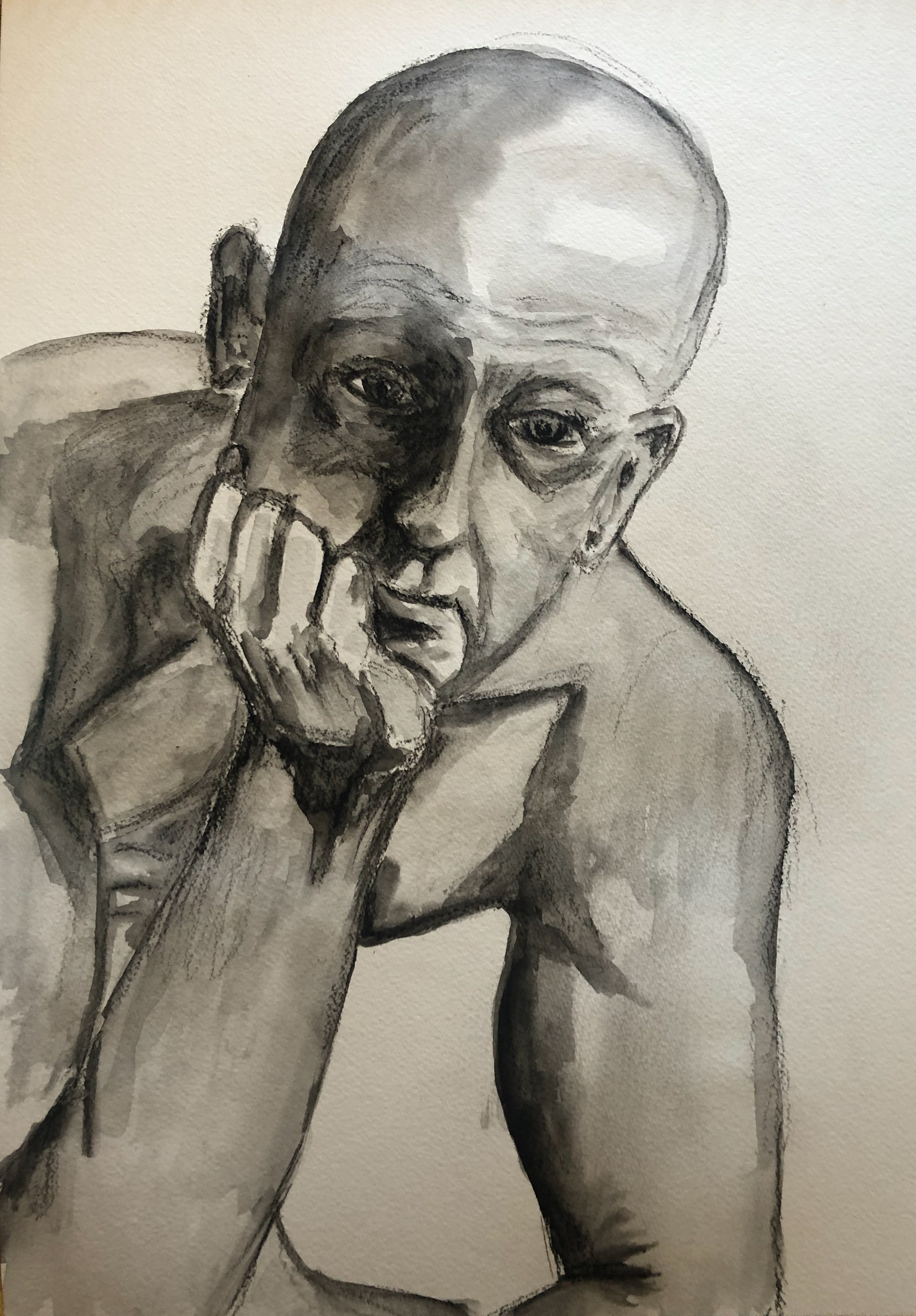 Charcoal and water on watercolor paper. 12'X18'