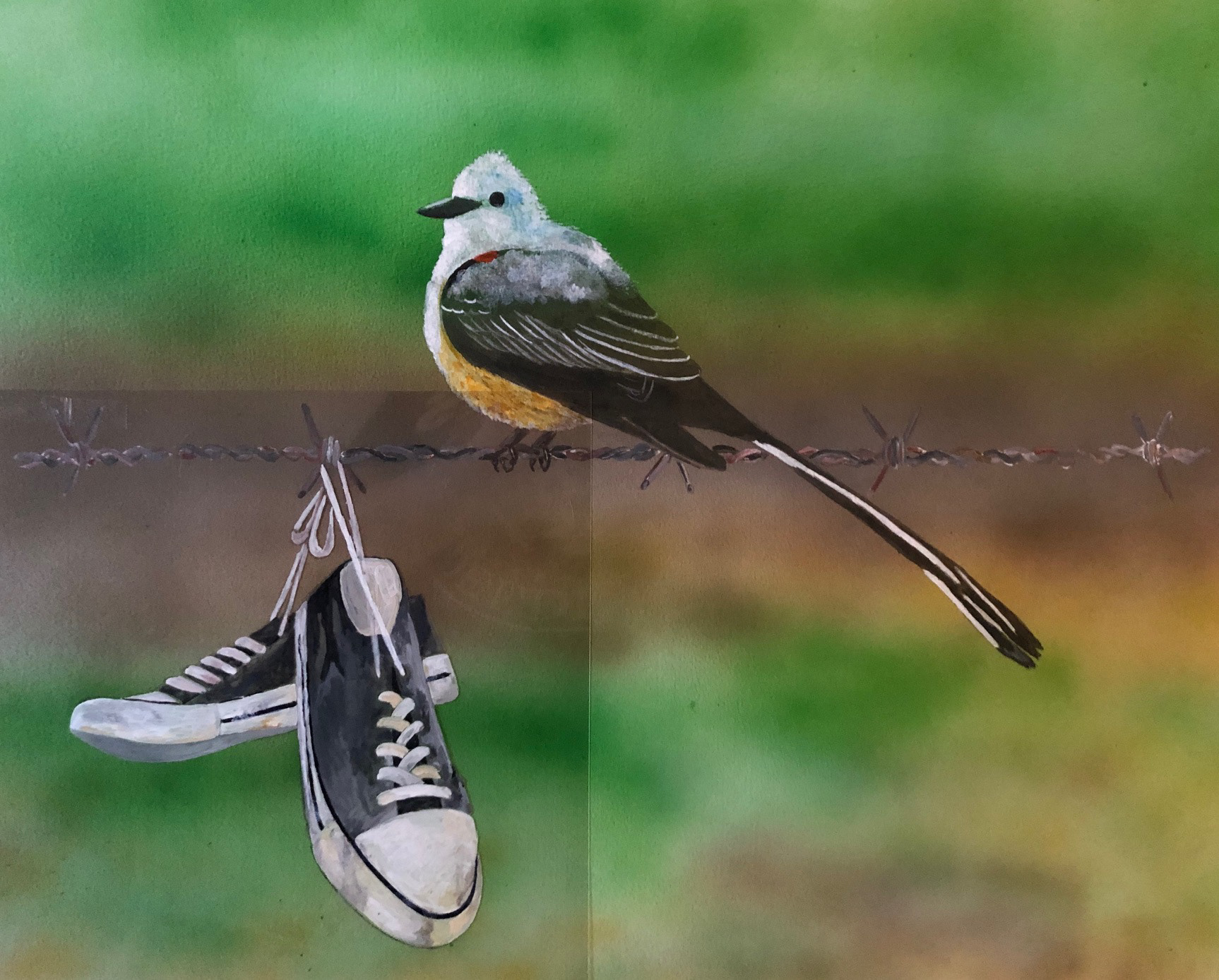 Air Brush, Color Indian Ink, clear vellum paper and indian ink, on watercolor paper. 24'X3
