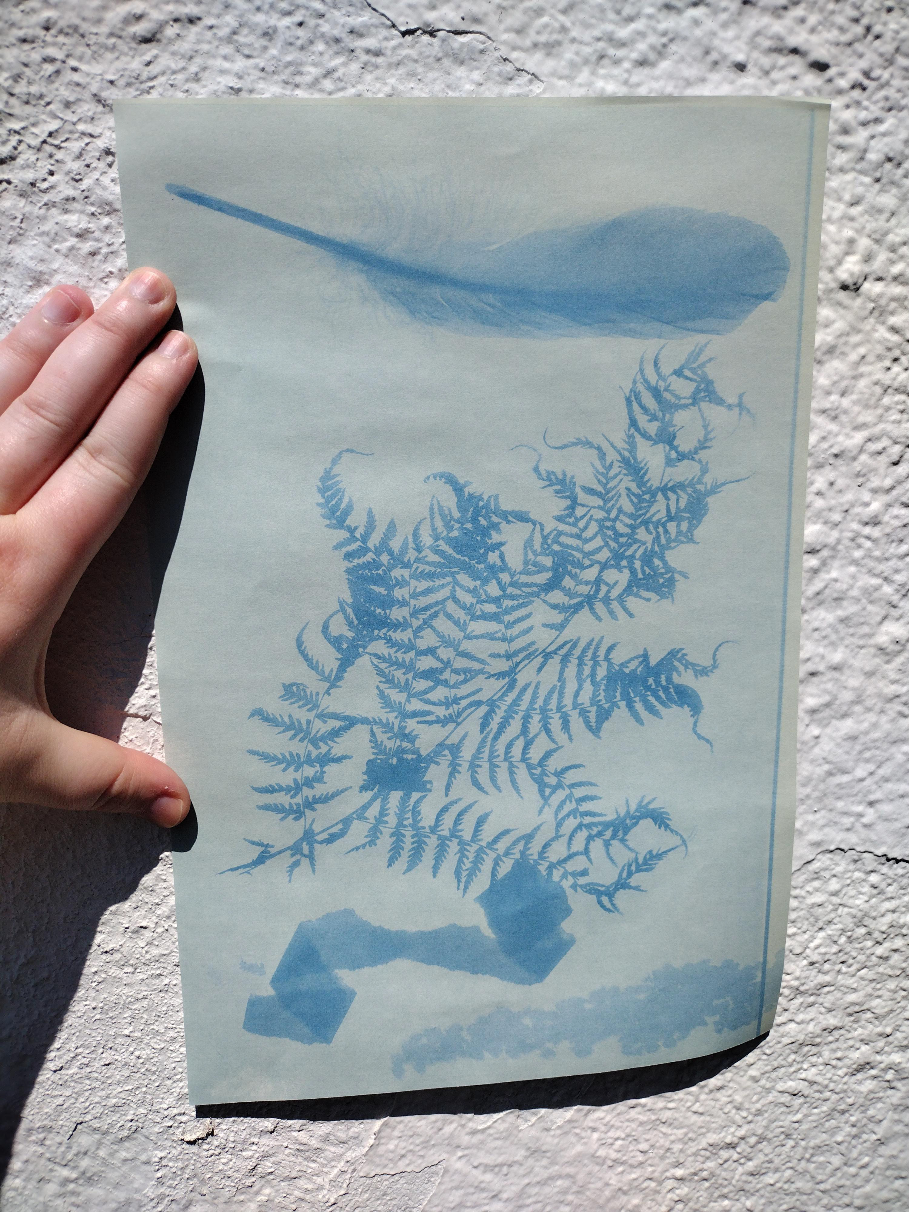 In progress image of the cyanotype that will create pattern BL_23_004