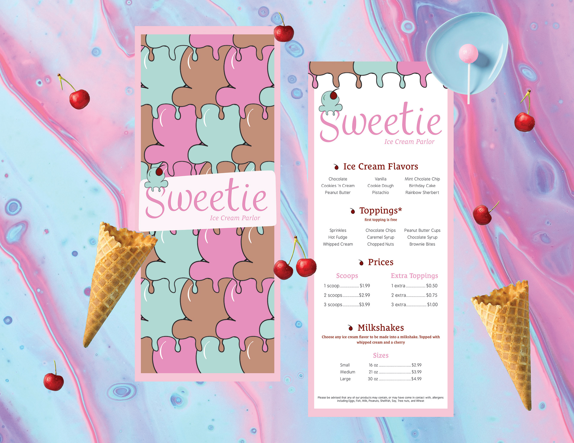 Menu for a fictional ice cream parlor.