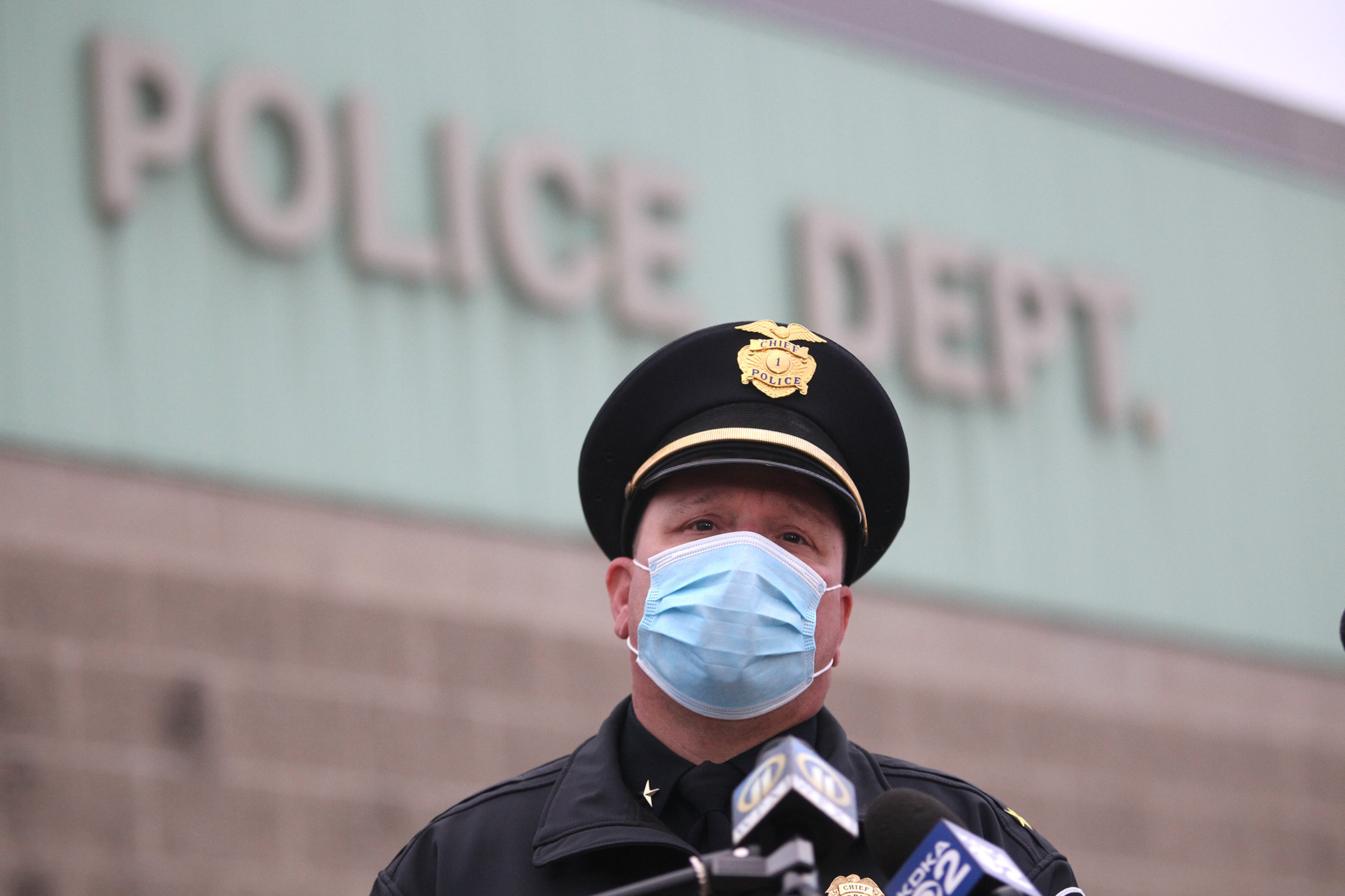 Ambridge interim Police Chief John DeLuca gives a press conference to the Media after tragedy struck in the 900 block of Maplewood Avenue in Ambridge, PA on February 22, 2021. (Photo By: Michael Longo/For BCT)