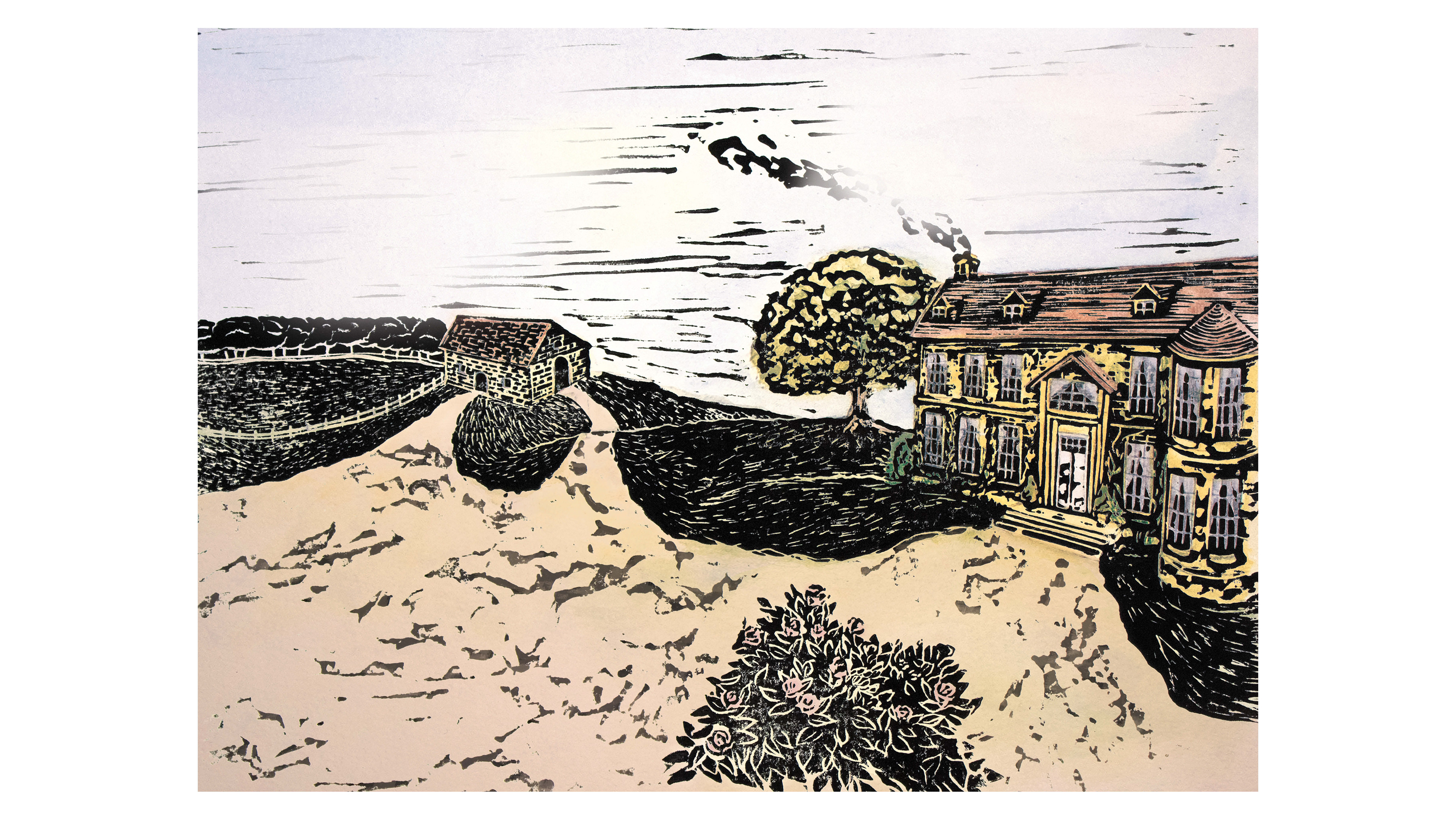 Process: Final combination of watercolor and linoprint (combined in Adobe Photoshop)