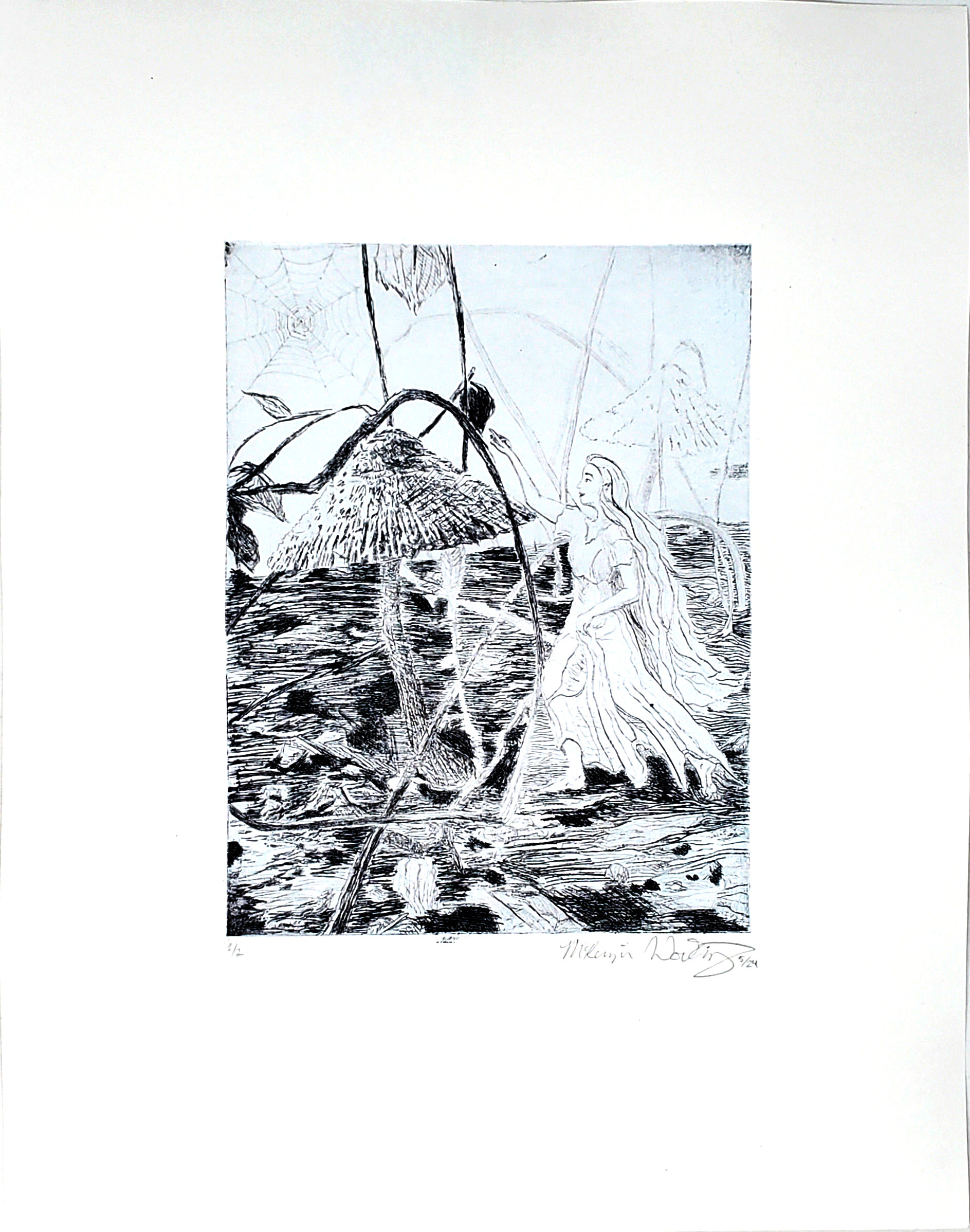 Fairy in the Blue Garden, Intaglio Print