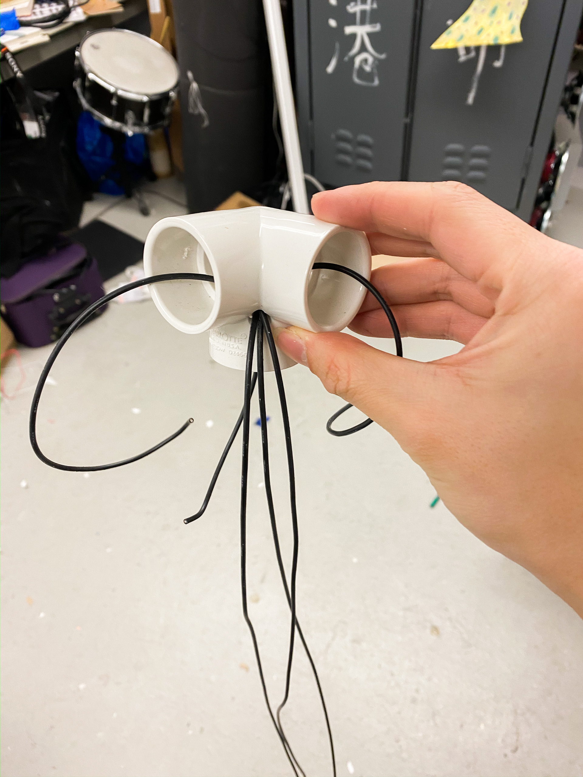 all wires come out from the corner of the 3 ways elbows