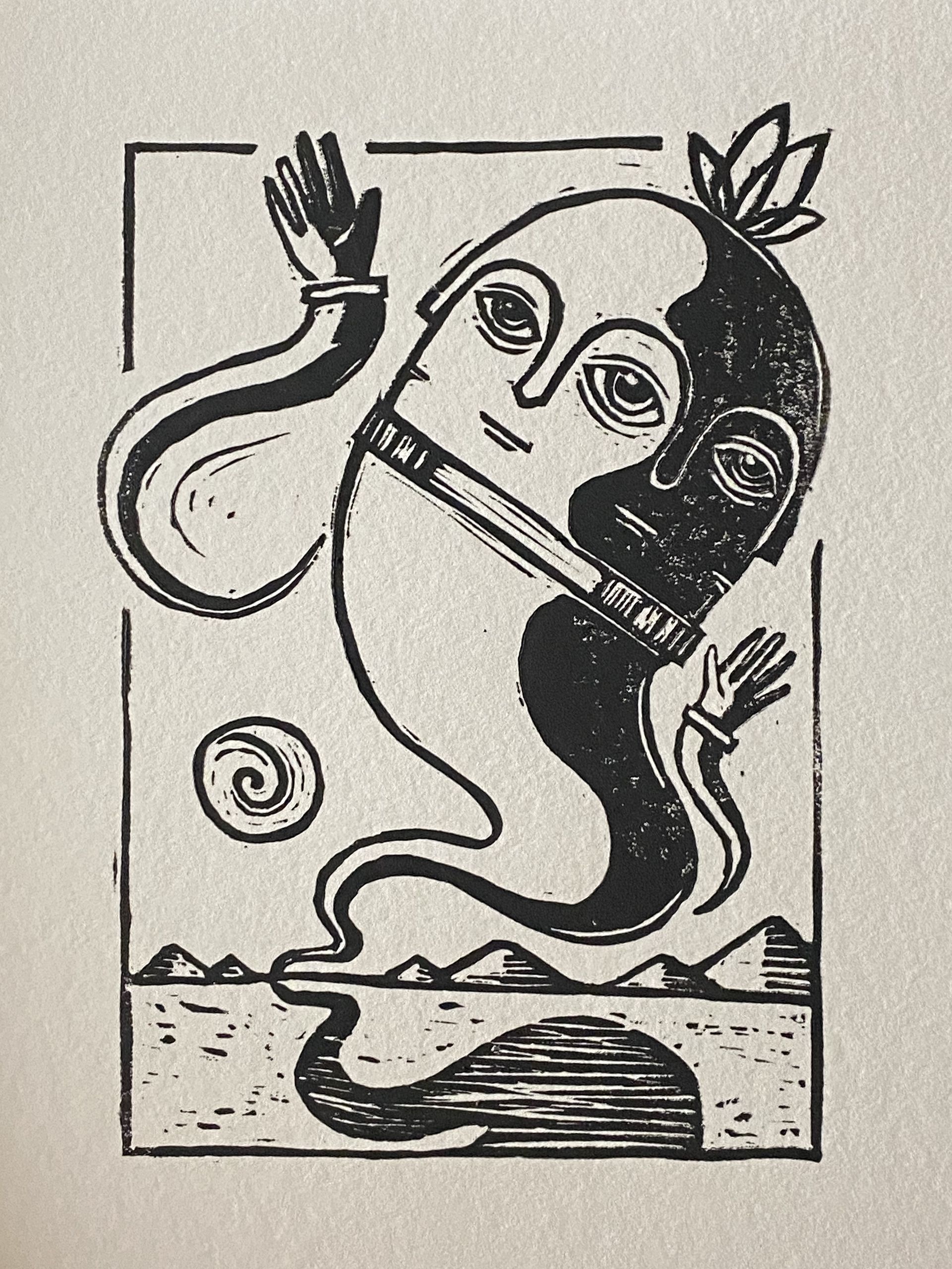 Three Face - Linocut Print