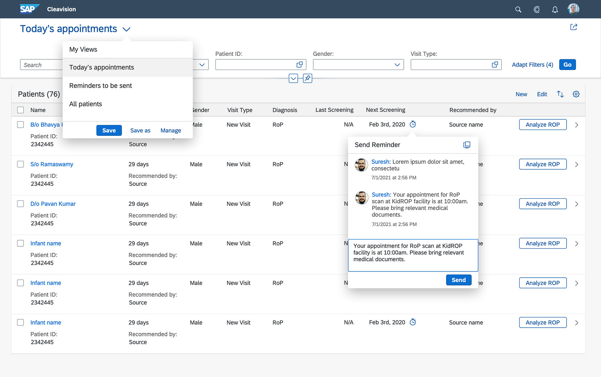 Landing Page : My Appointments