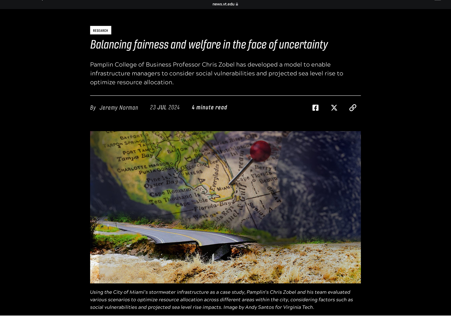 Screenshot of news.vt.edu article with my graphic design