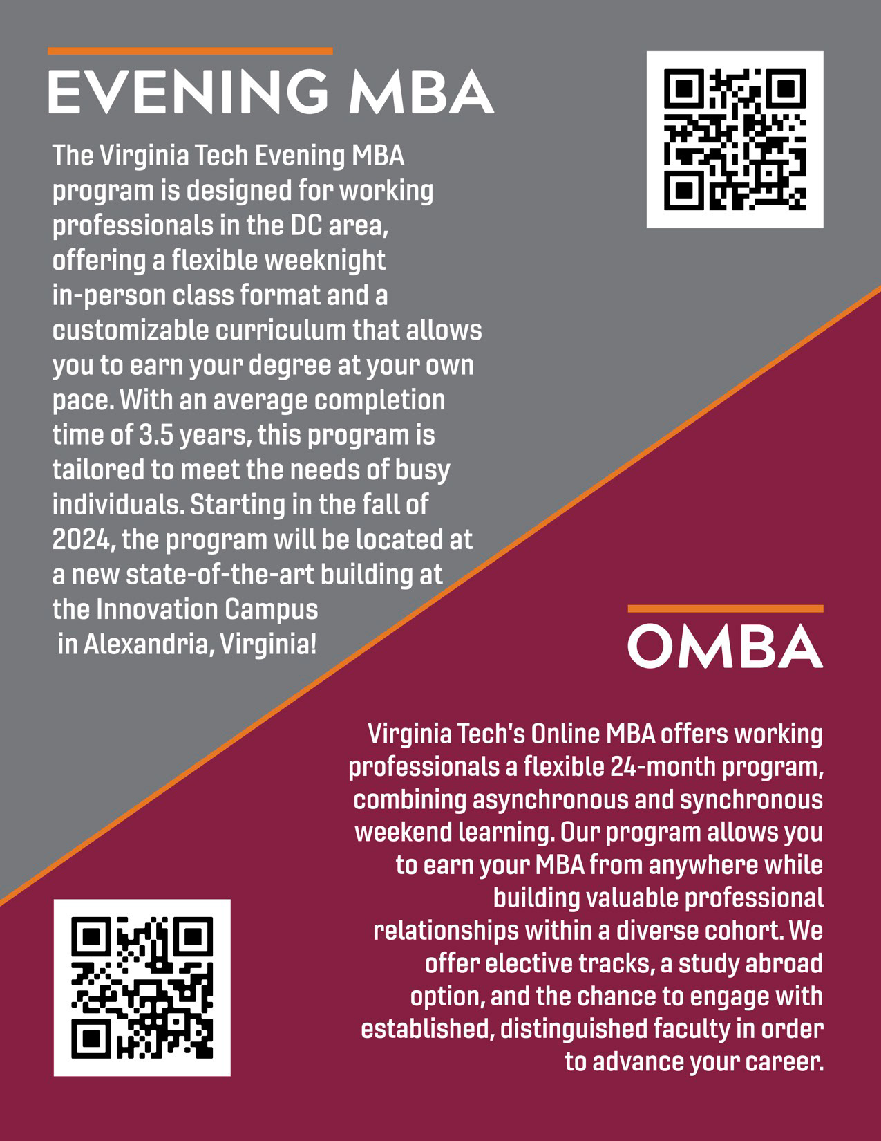 One page Evening MBA program flyer