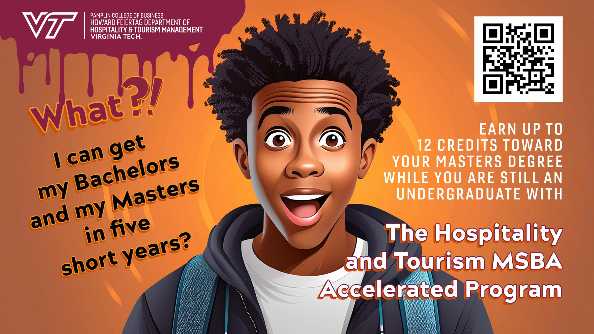 Promotional digital display advertisement for the Hospitality and Tourism Management major at Virginia Tech