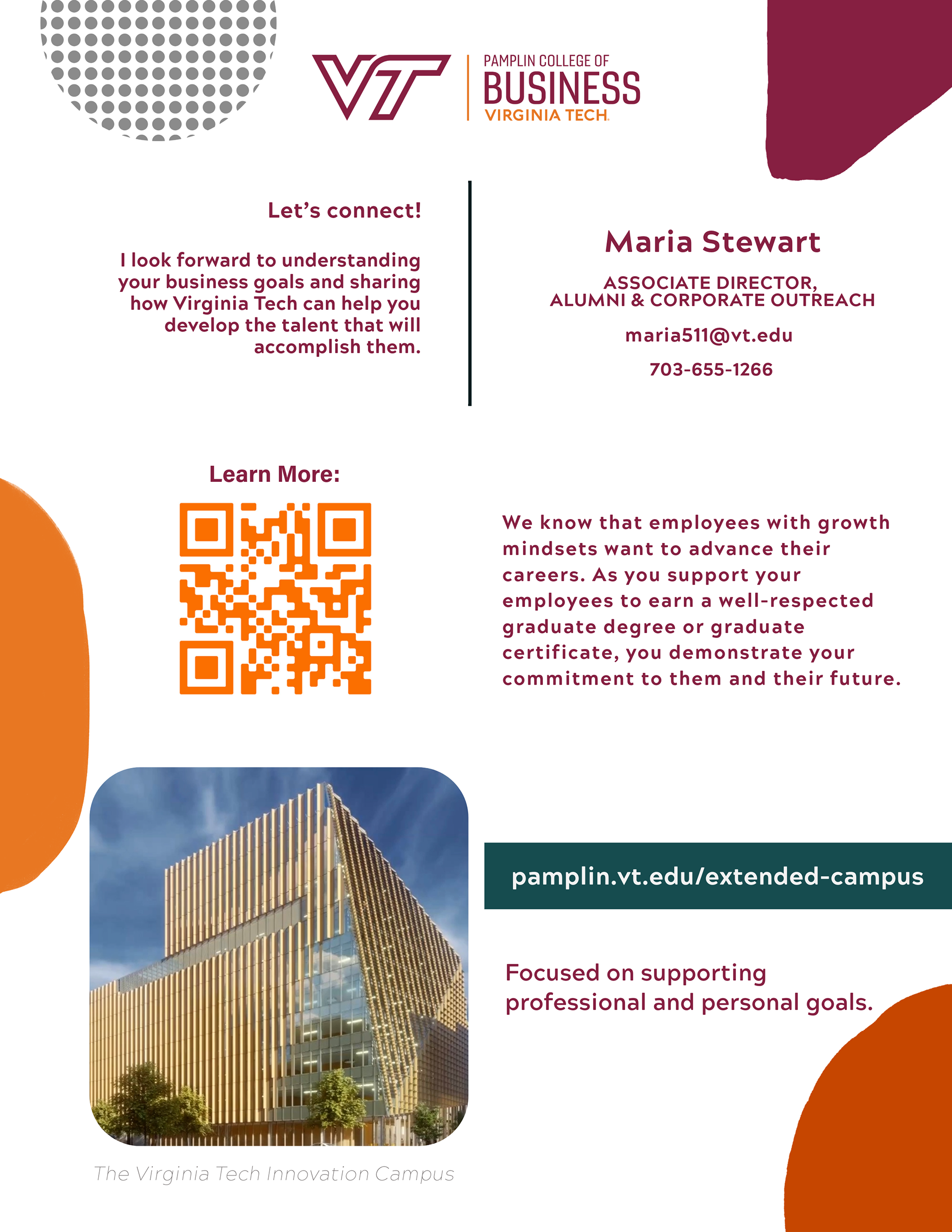 Promotional Flyer with information about Virginia Tech graduate programs