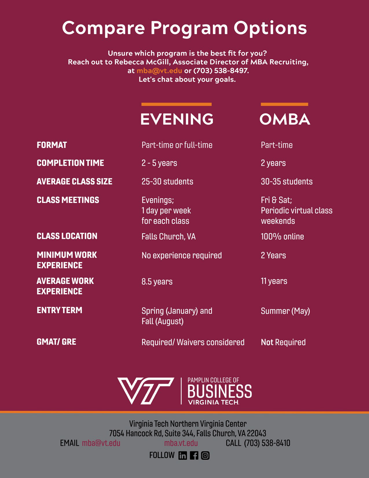 One page Evening MBA program flyer