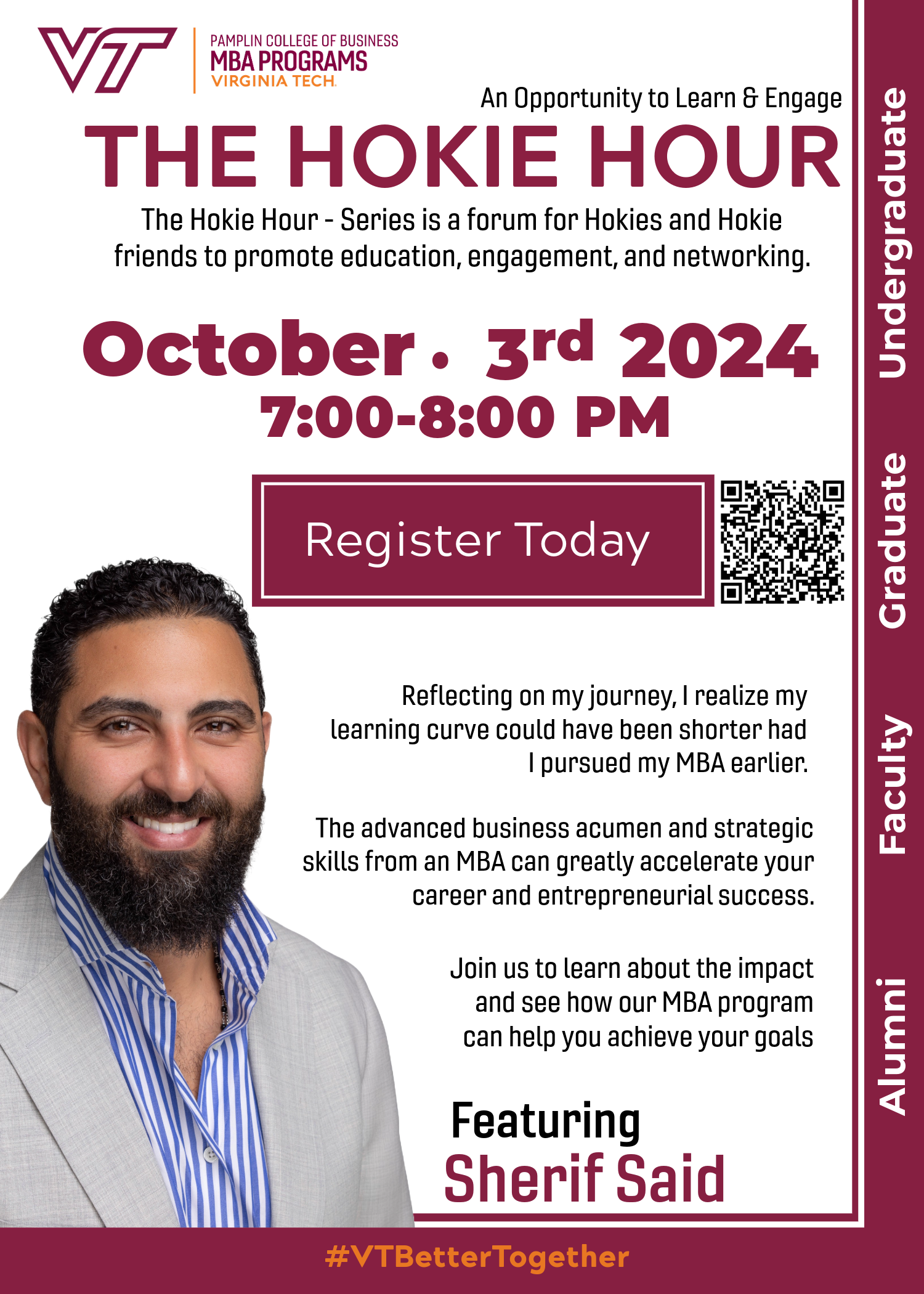 Promotional Flyer about a Virginia Tech graduate program event