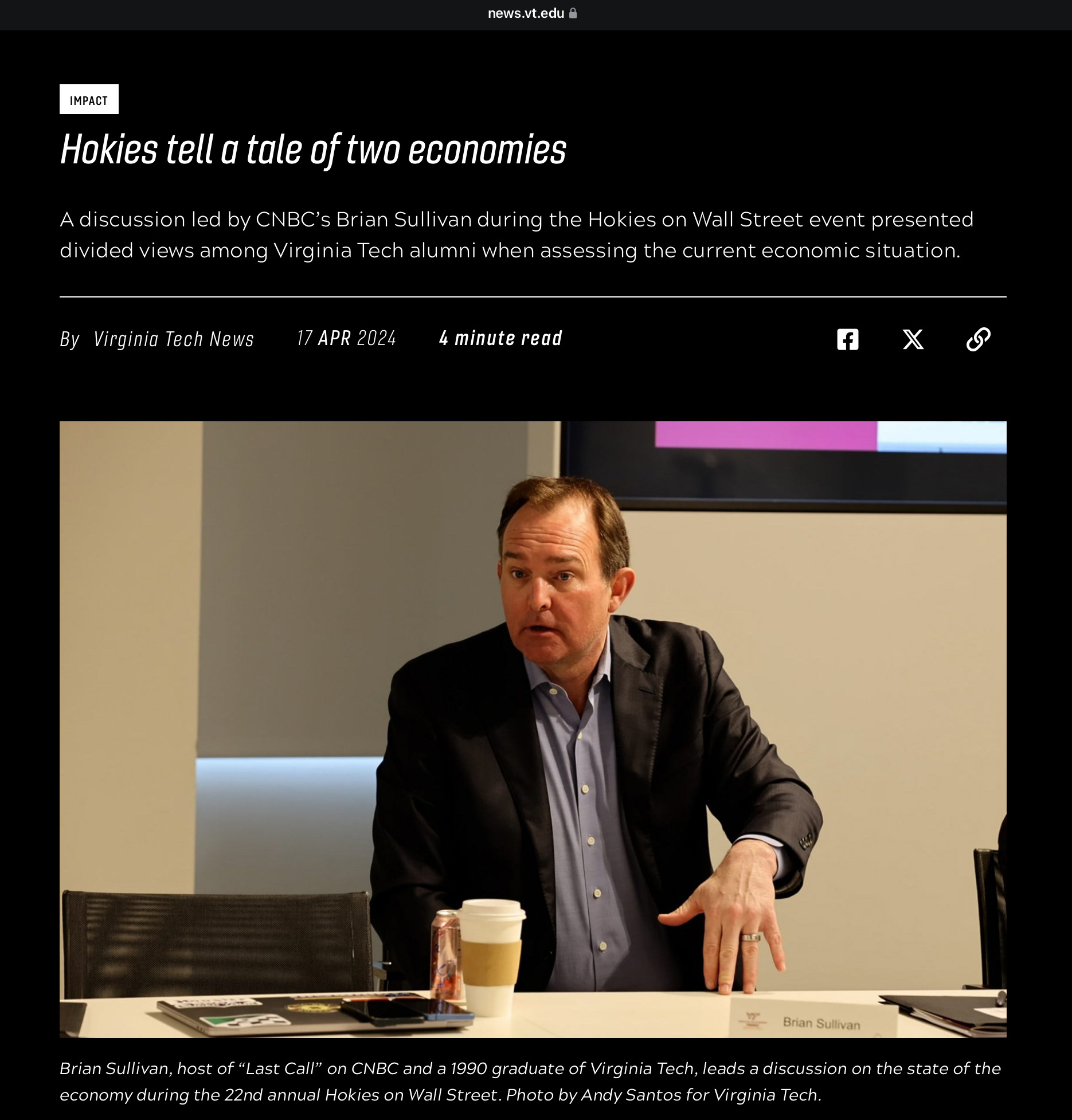 Screenshot of news.vt.edu article with my photo