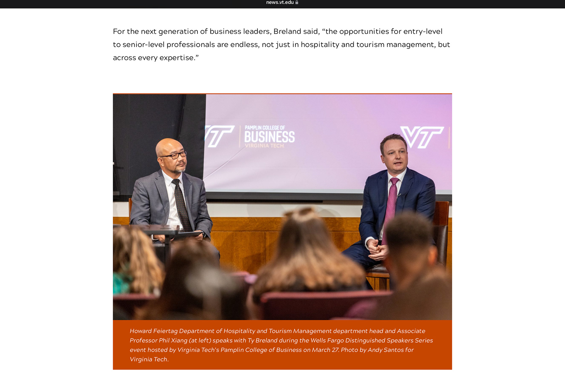 Screenshot of news.vt.edu article with my photo