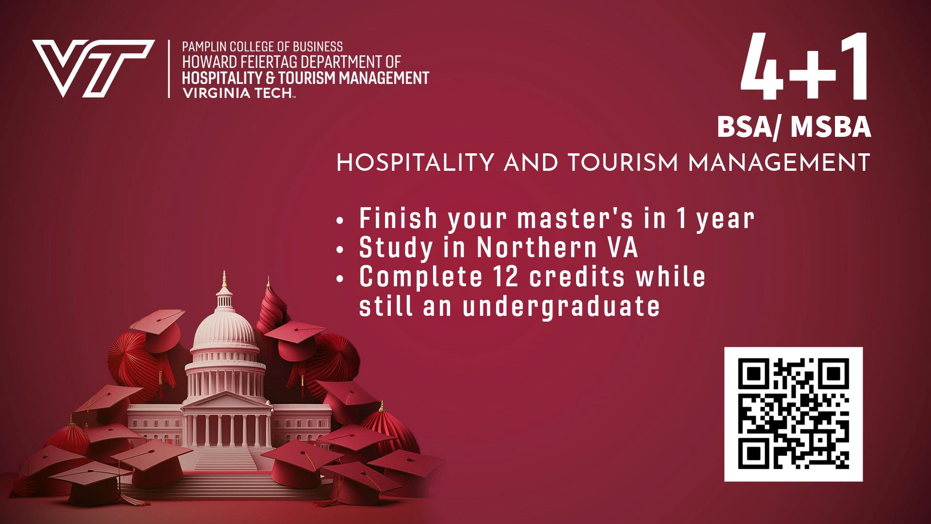 Promotional digital display advertisement for the Hospitality and Tourism Management major at Virginia Tech