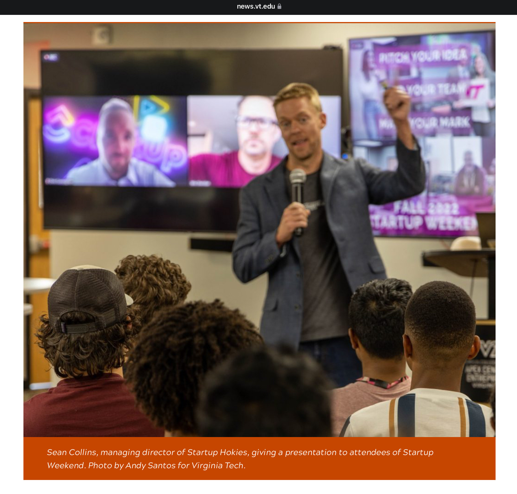 Screenshot of news.vt.edu article with my photo