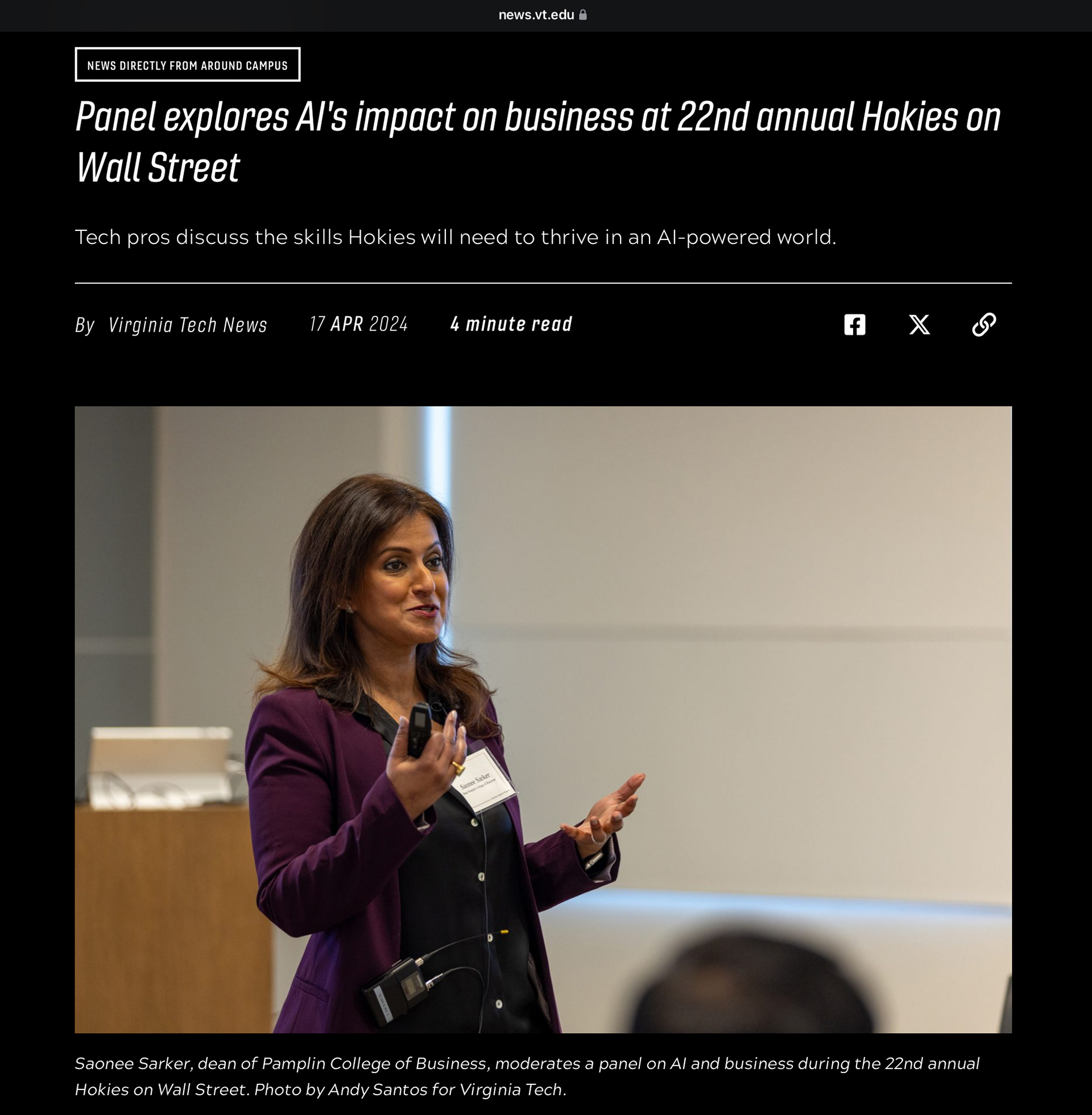 Screenshot of news.vt.edu article with my photo