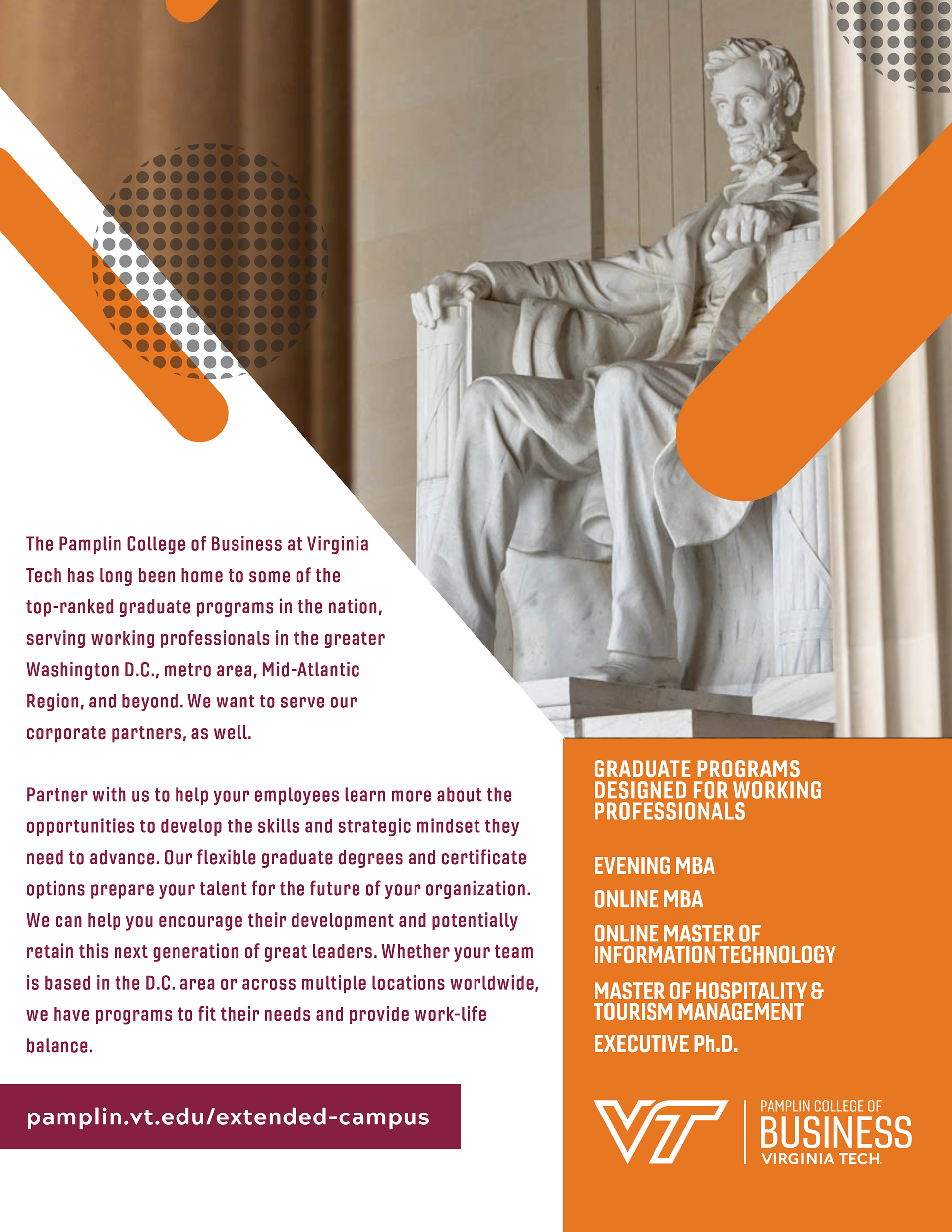 Promotional Flyer with information about Virginia Tech graduate programs