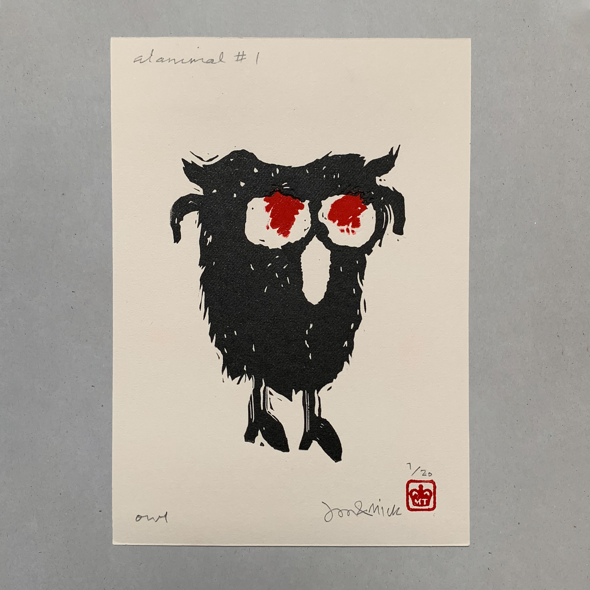 Alanimals 'Owl' A5 Lino Print, Medium: Ink on paper, £100