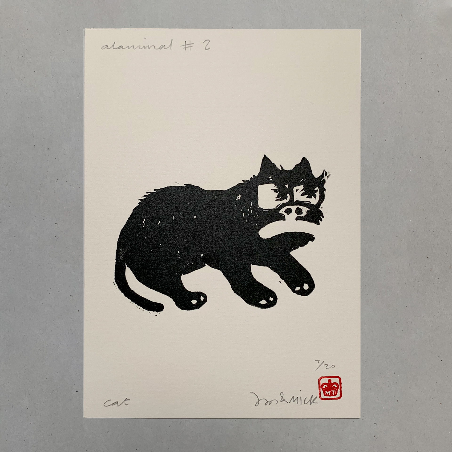 Alanimals 'Cat' A5 Lino Print, Medium: Ink on paper, £100