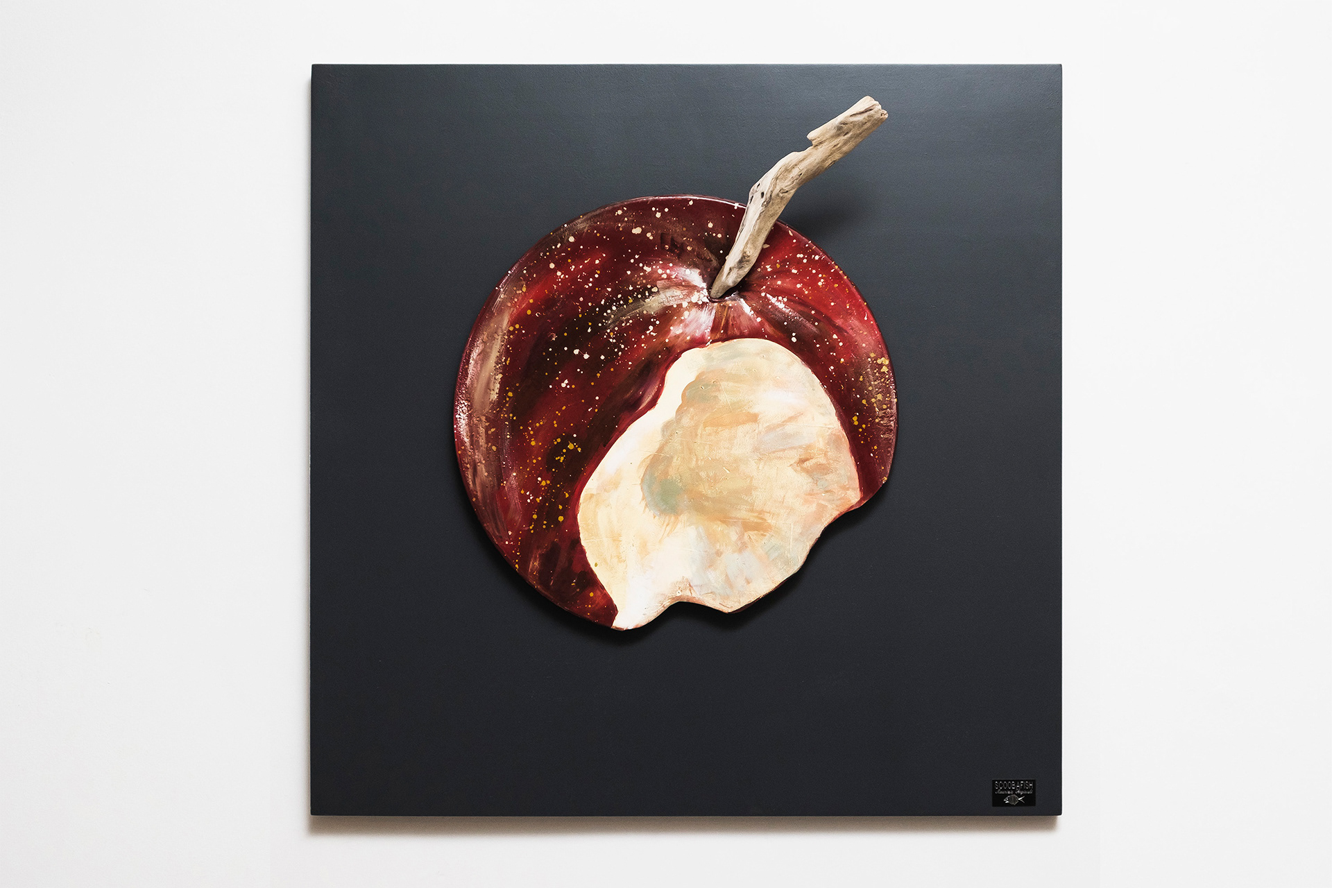 A Pole Apple wall sculpture bitten apple contemporary fruit art Maurizio Sergiusti ScoobaFish TuttiFrutti collection