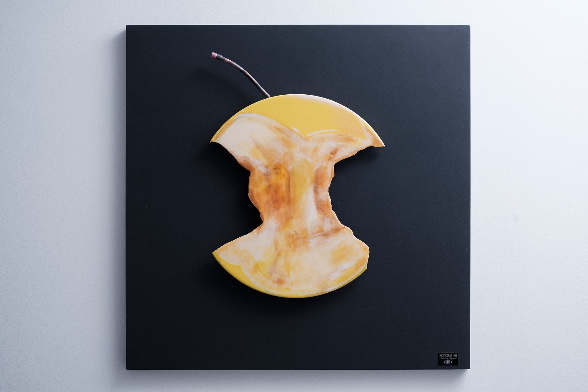 Eaten apple core wall sculpture contemporary fruit art Maurizio Sergiusti ScoobaFish sustainable art TuttiFrutti collection