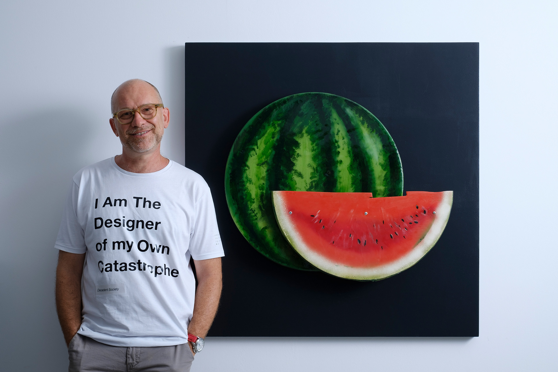 Maurizio Sergiusti artist watermelon wall sculpture contemporary sustainable art TuttiFrutti collection ScoobaFish