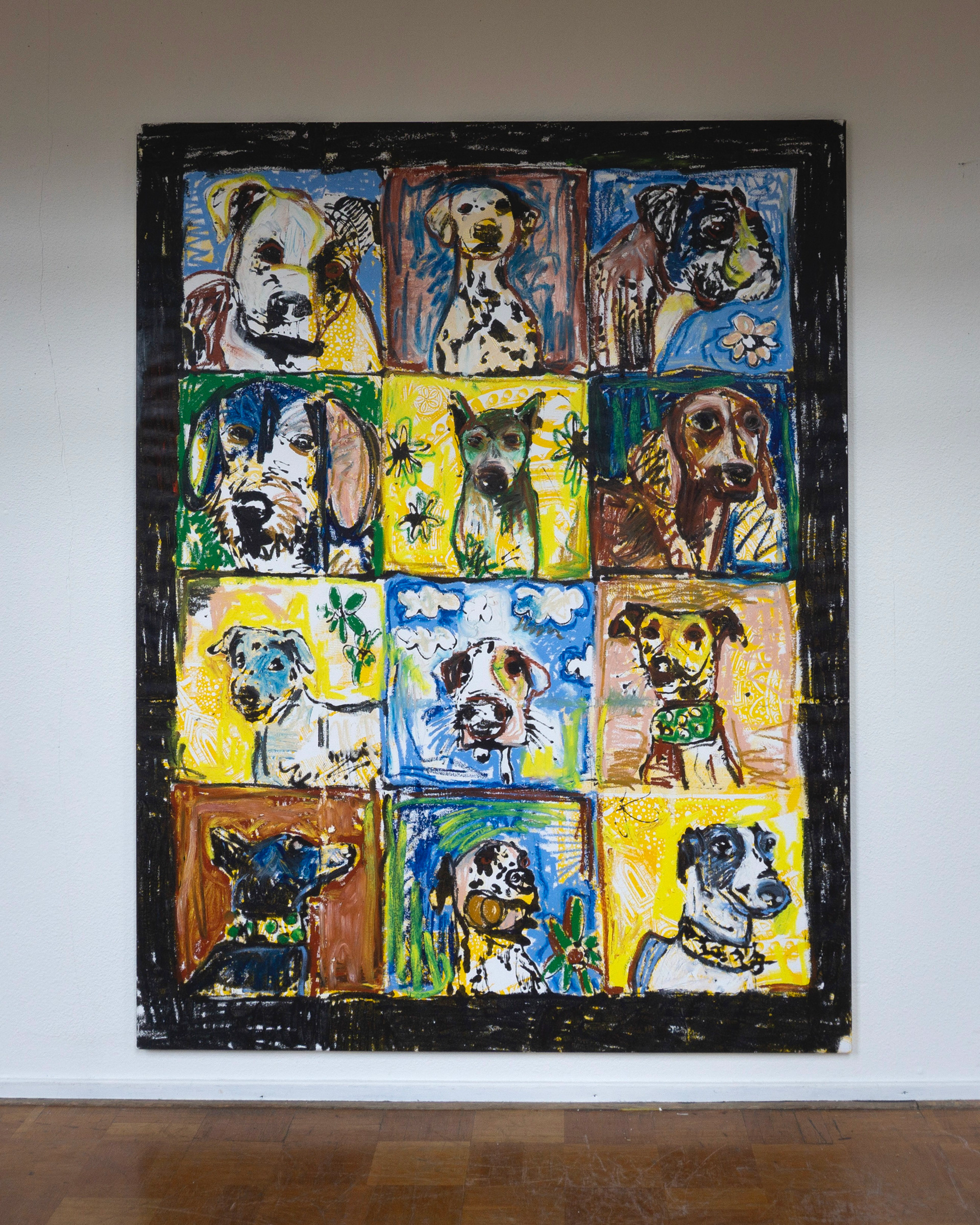 DOGS OF BARCELONA (2023), Oil stick, acrylics on canvas, 130 x 170 cm