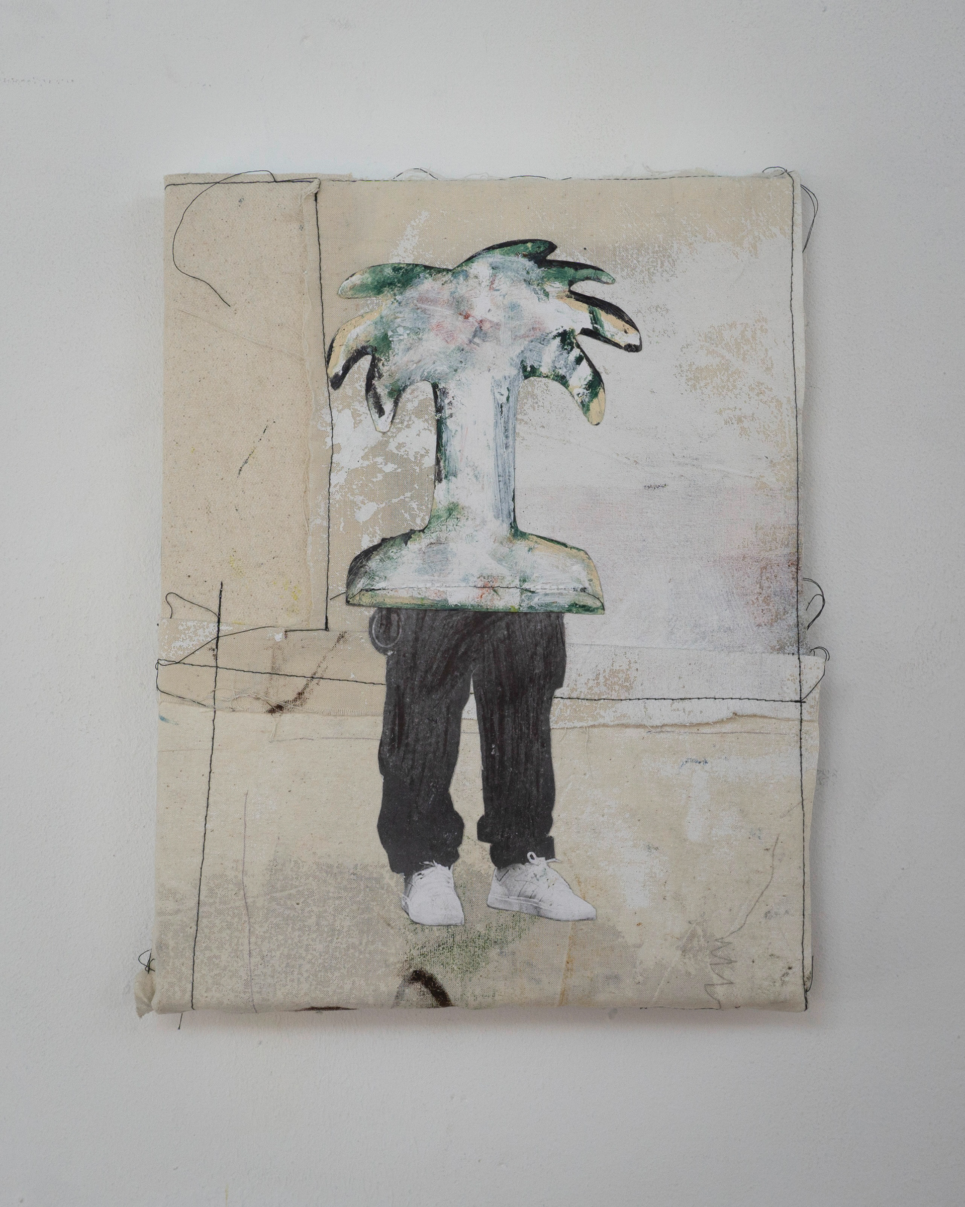 PALM/MAN (2024), collage on canvas, 35 x 27 cm