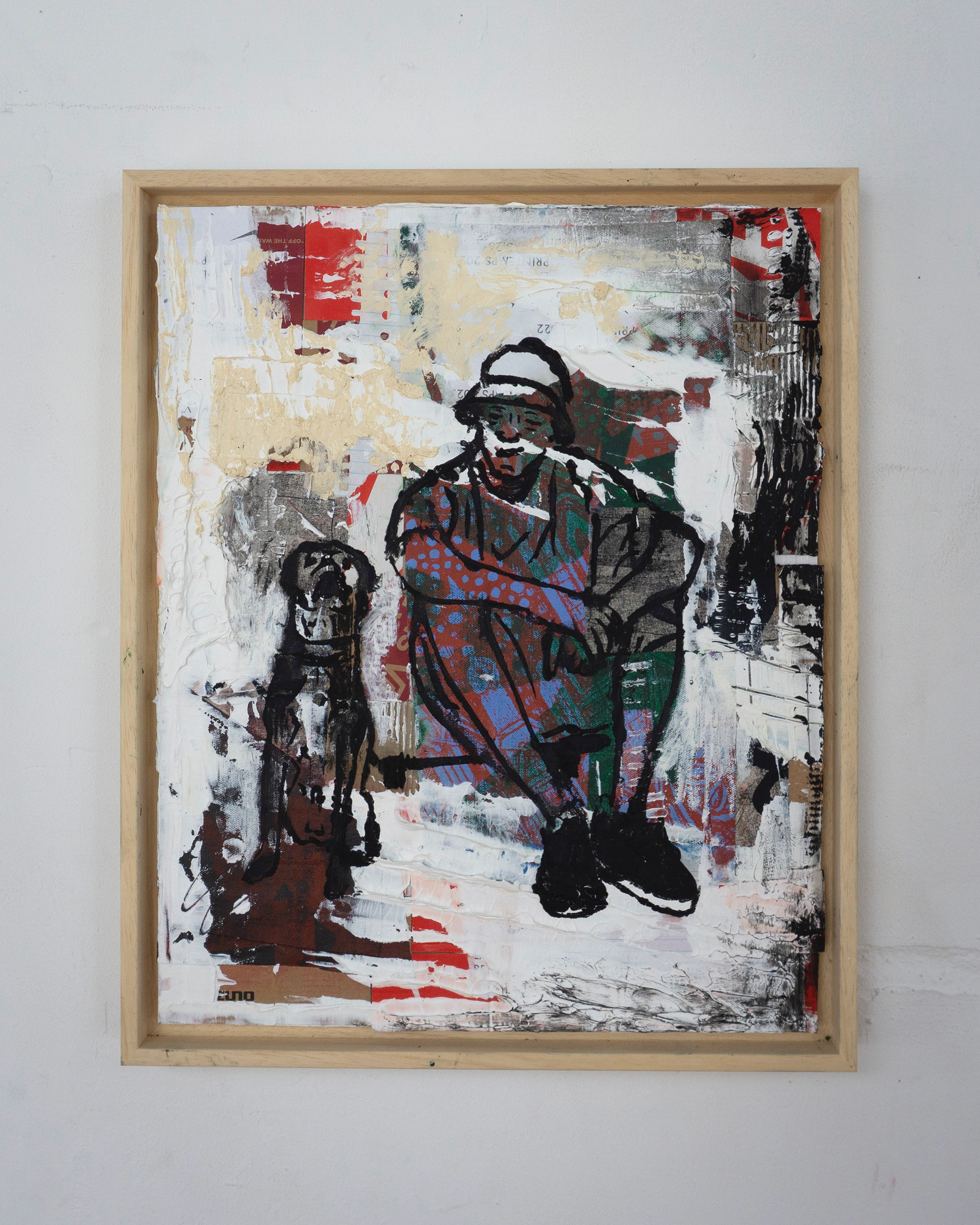 THE PEOPLE #6 (2024), Oil stick, acrylic on canvas and shoe boxes, 50 x 40 cm