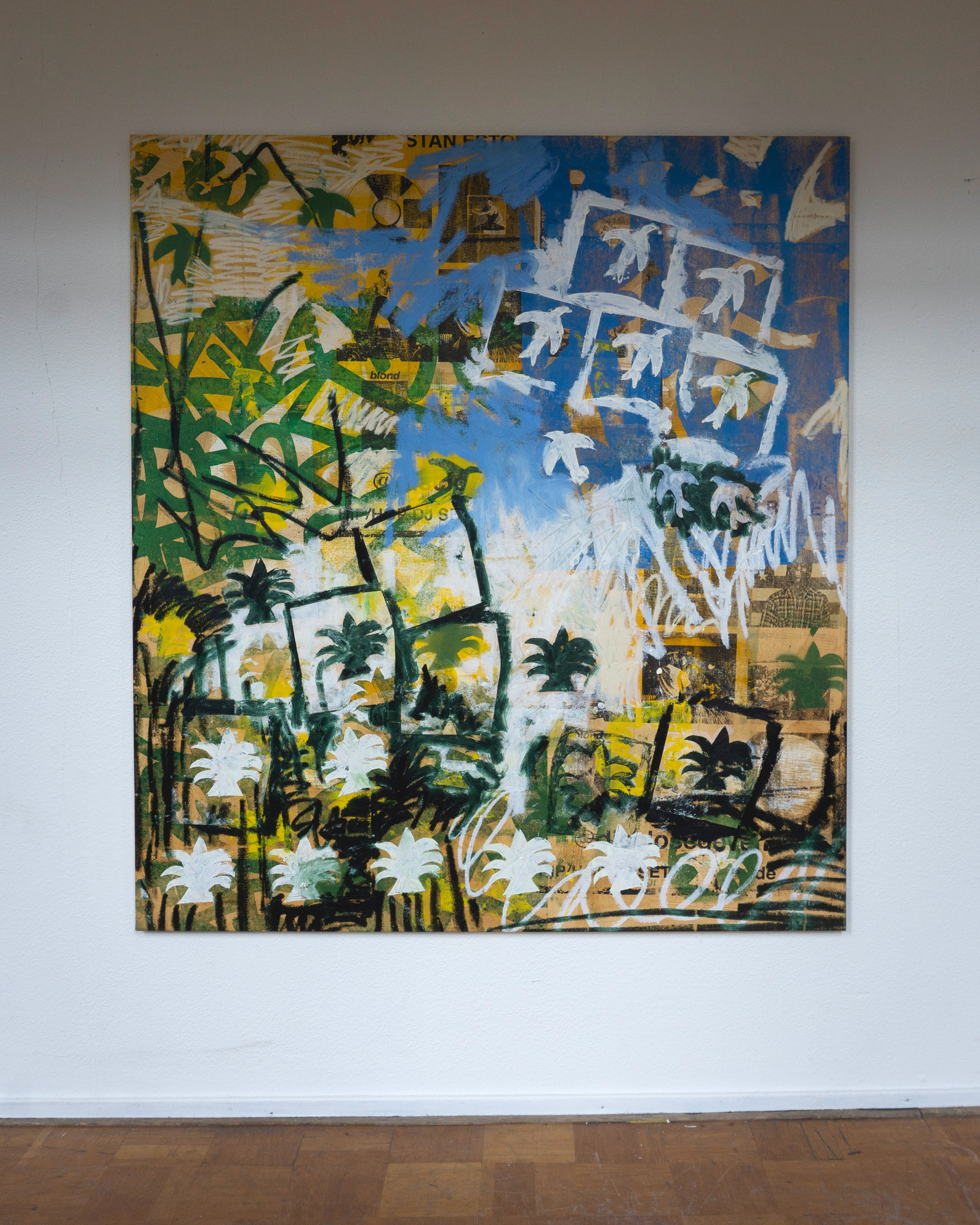 PALMS AND PATTERNS (2023), Oil stick, acrylic on canvas, 140 x 140 cm