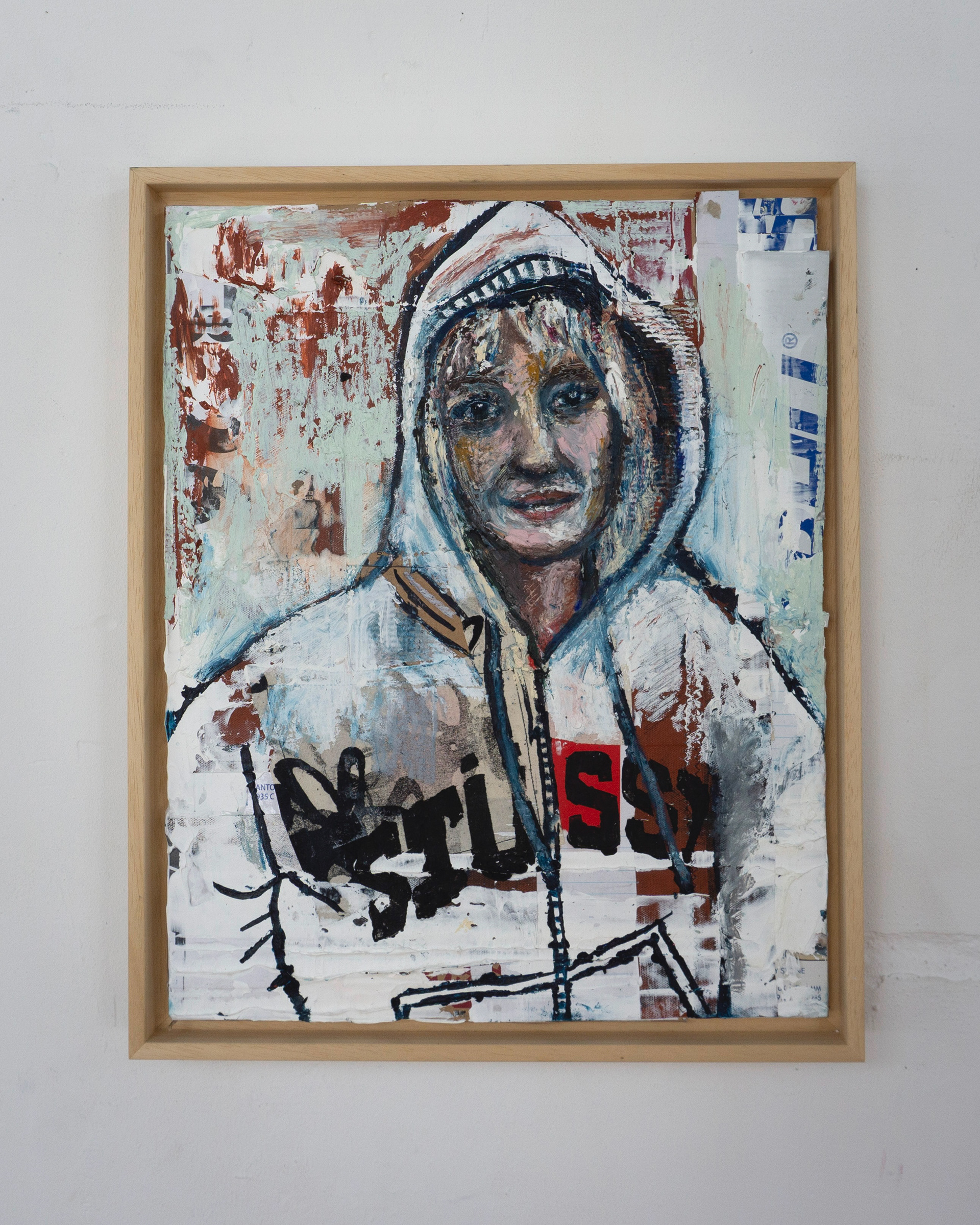 THE PEOPLE #8 (2024), Oil stick, acrylic on canvas and shoe boxes, 50 x 40 cm