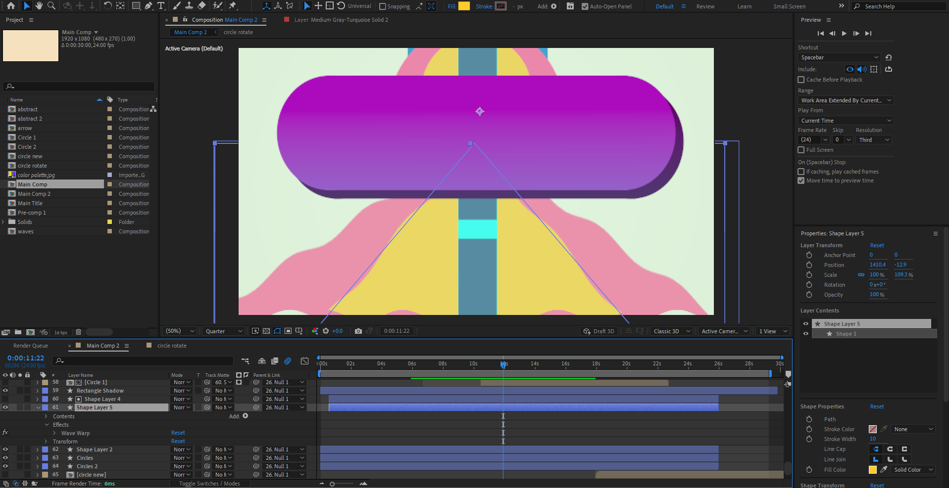 Another shape layer was created and Wave Warp fx was applied