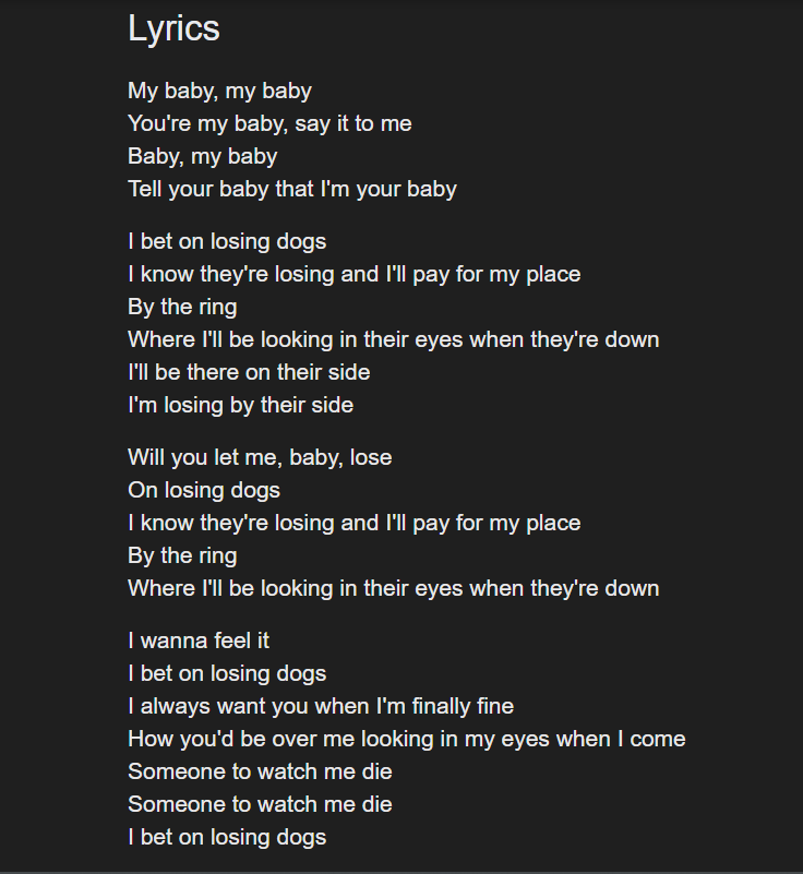 Song Name- I Bet On Losing Dogs