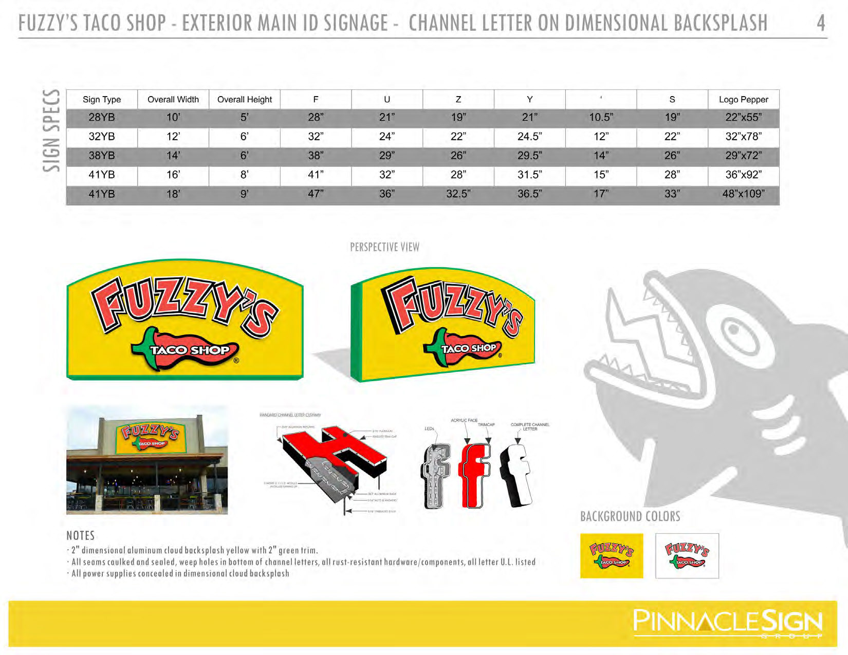 Option for Exterior Signage including specs