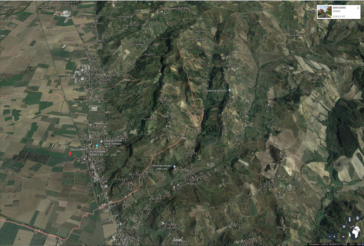 Fig. 2 - Territorio collinare di Santa Giuletta (fonte Google Earth)