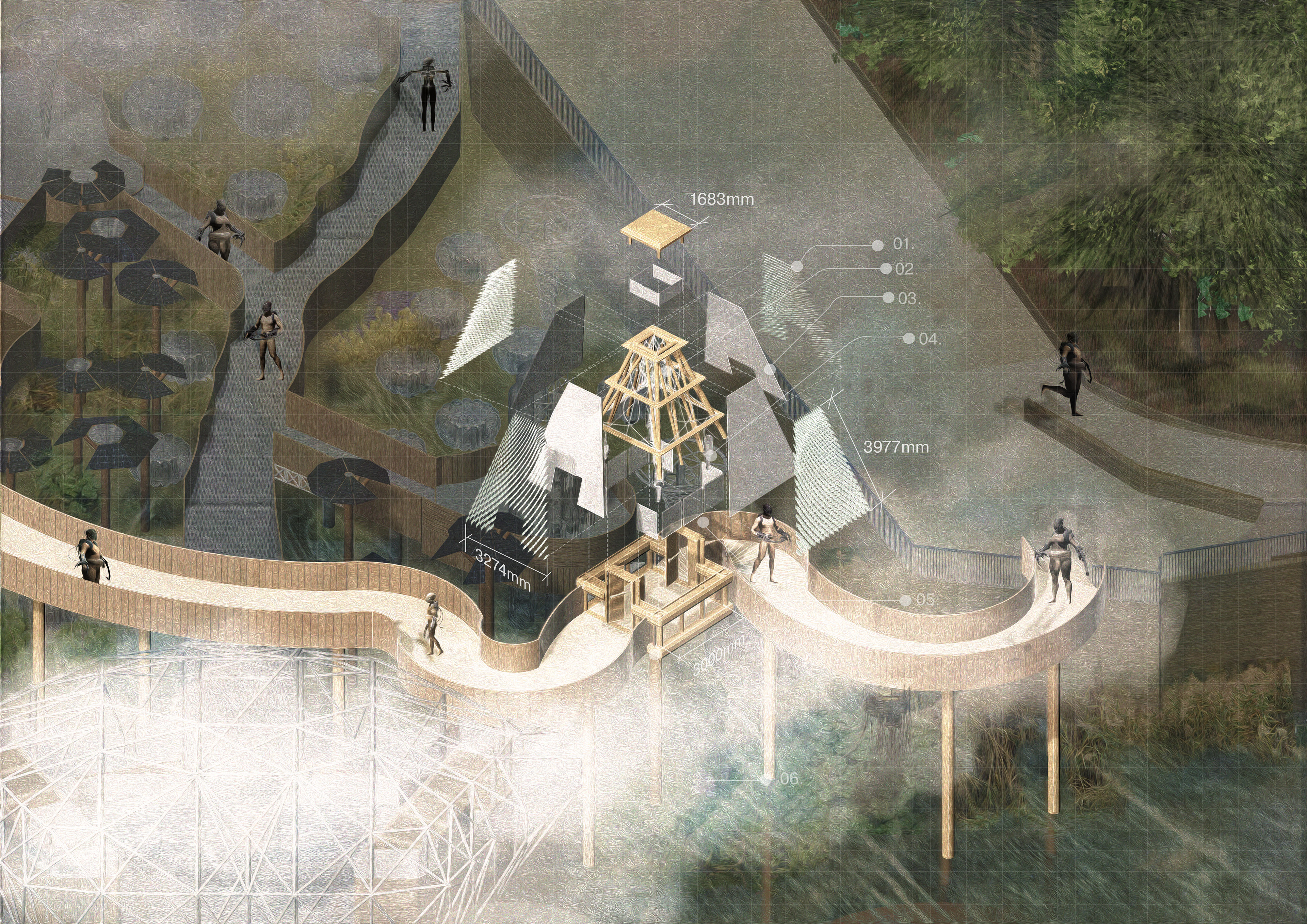 Kumo.Land Teahouse: Exploded Isometric