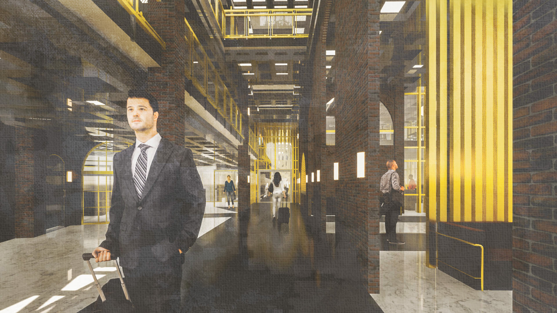 Industrial inspired spaces to link back to the historical context of the scheme.
