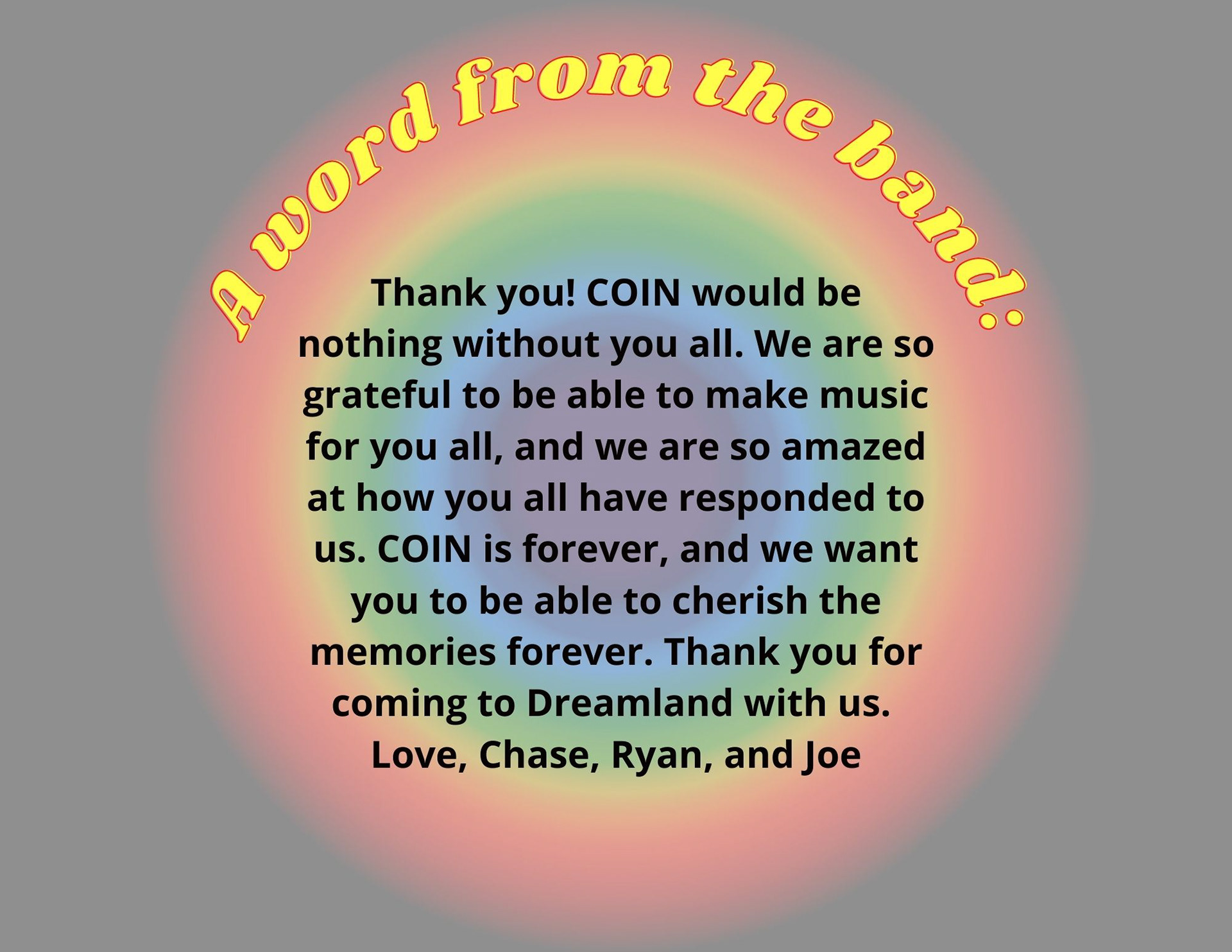 COIN Tour Merchandise Catalog