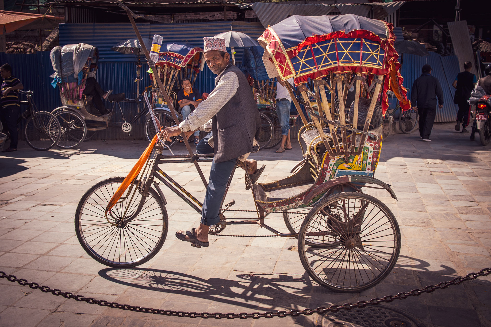 A cycle rickshaw operator in Kathmandu's Durbar Square